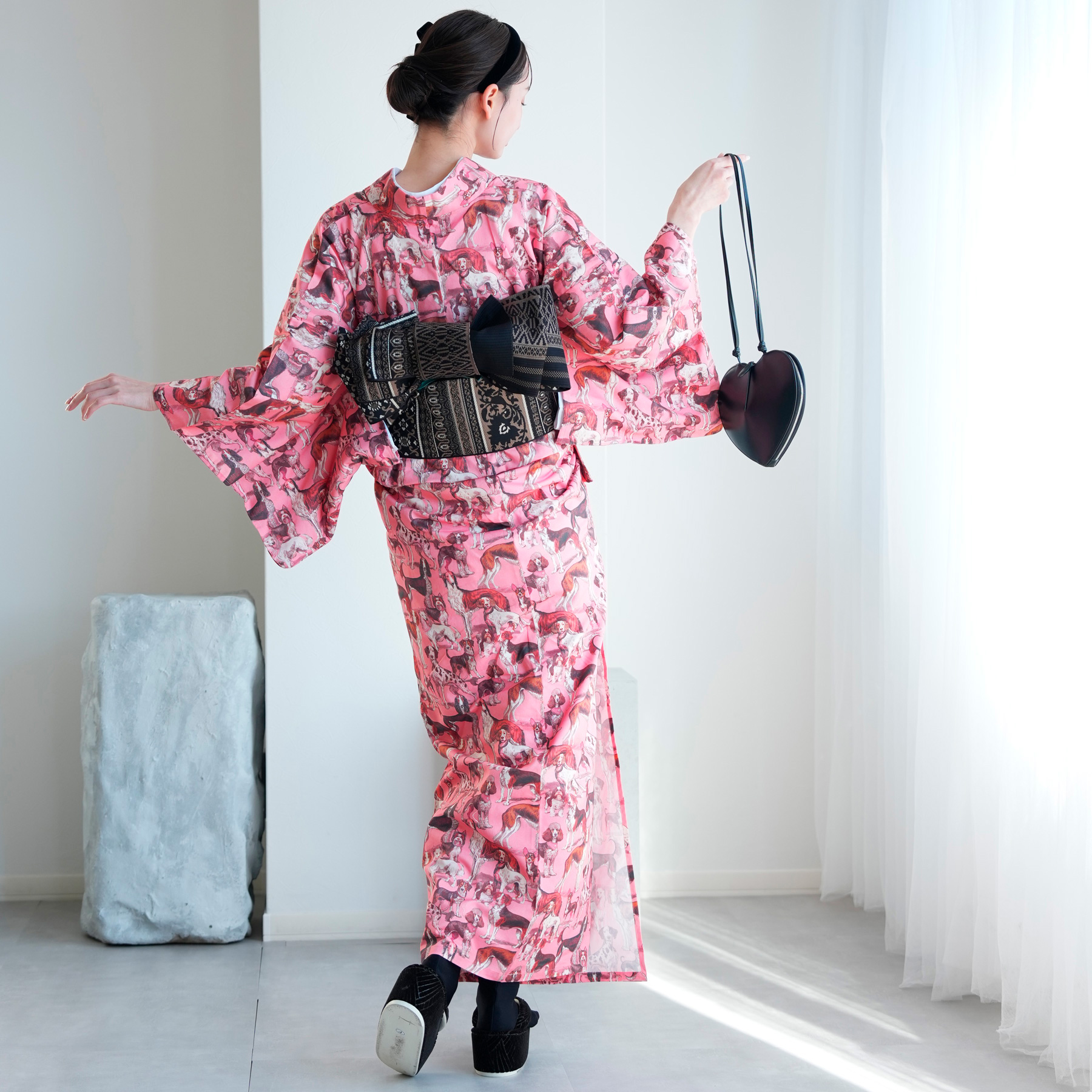 着物 単衣 レディース 洗える着物 単品 ニコアンティーク ドッグ