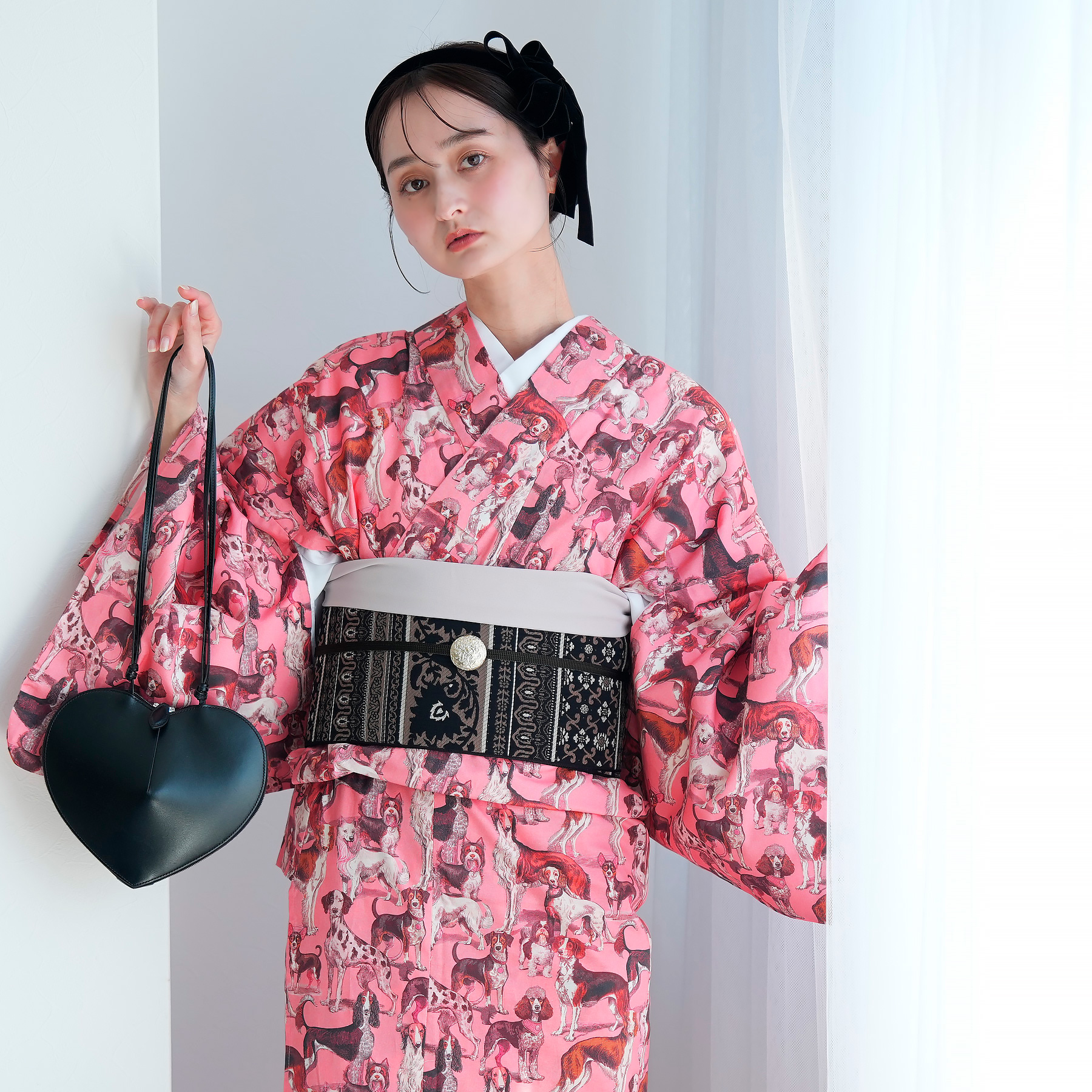 着物 単衣 レディース 洗える着物 単品 ニコアンティーク ドッグ