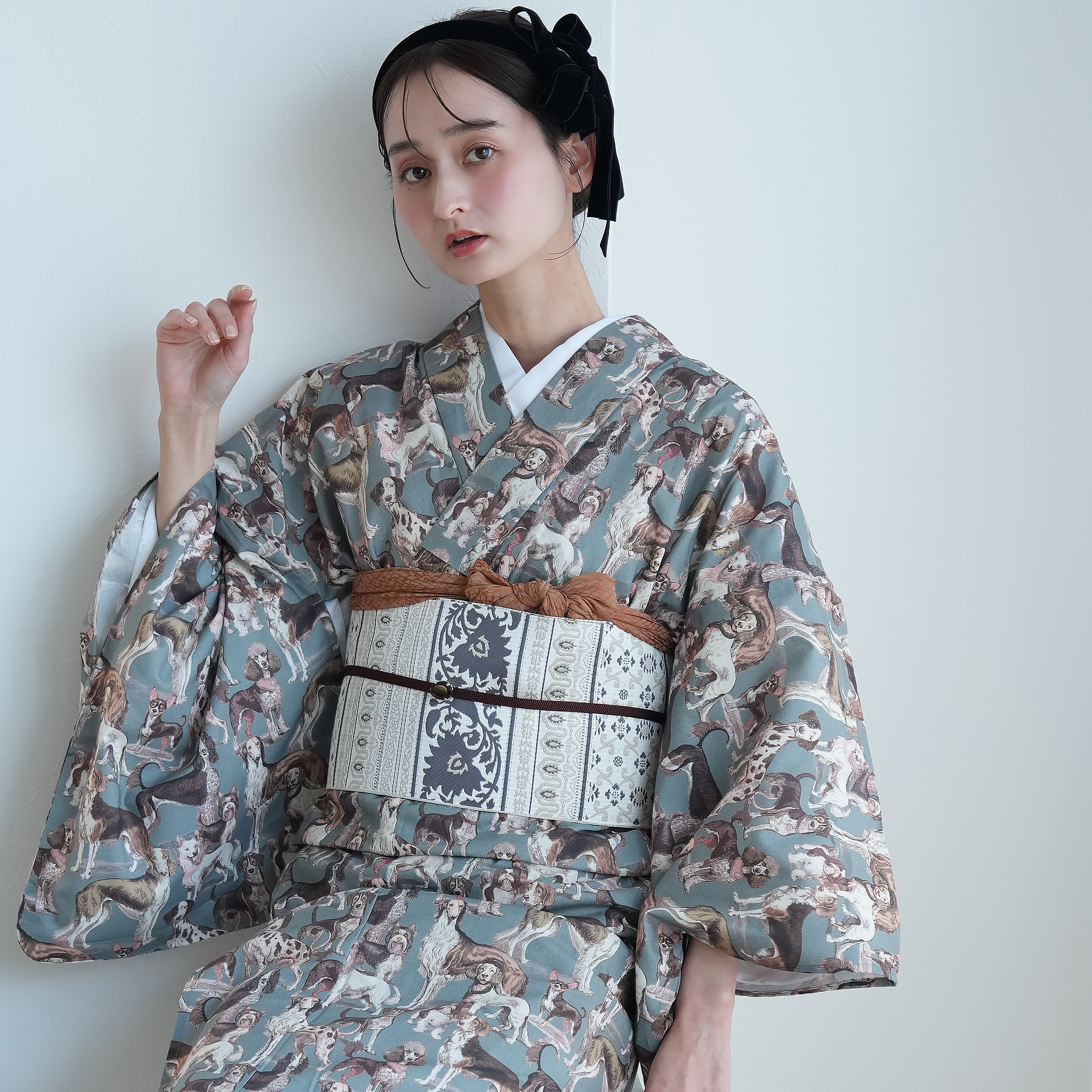 ★ かげとらです★ アンティーク　女の子　着物 着物 単衣 レディース 洗える着物 単品 ニコアンティーク ドッグ