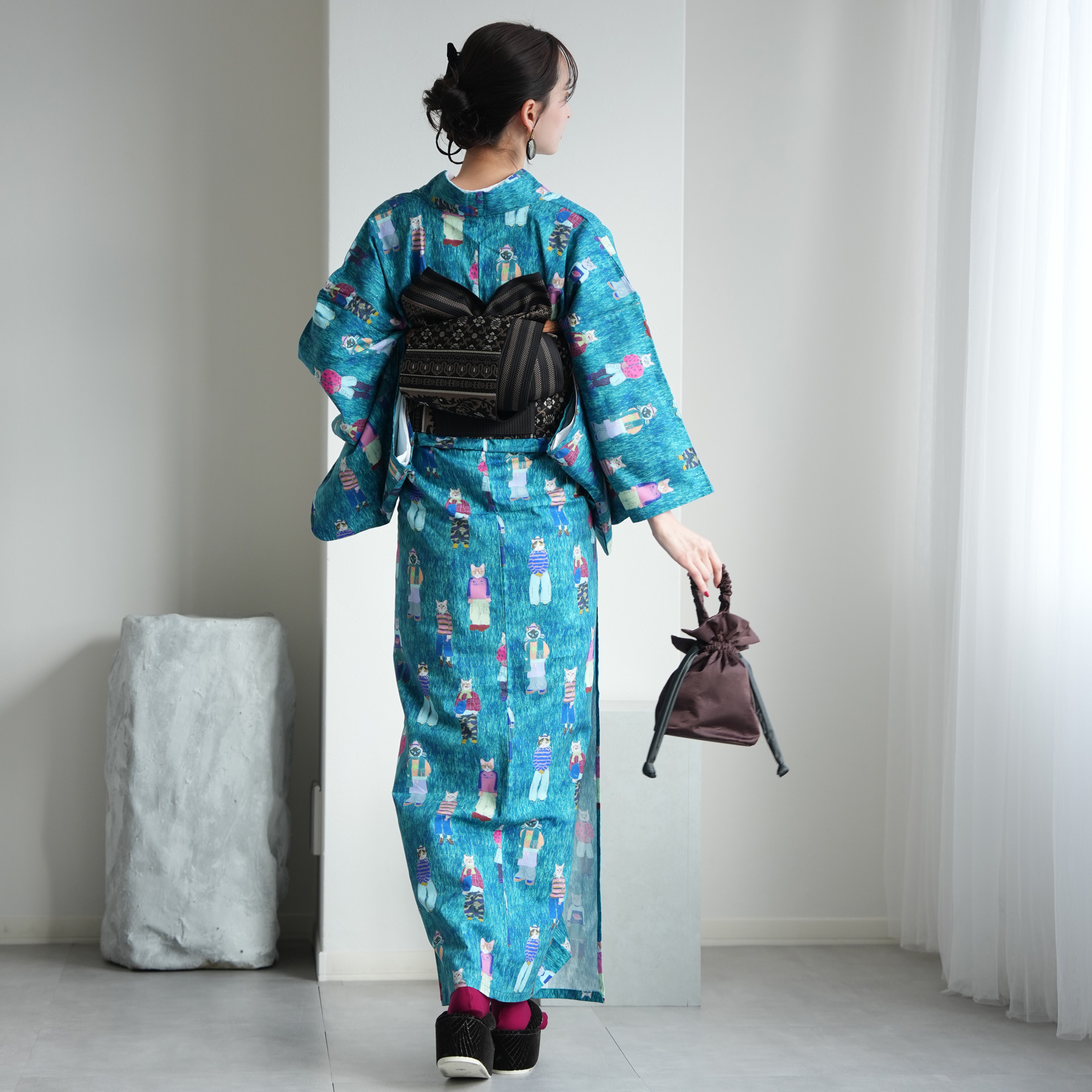 着物 単衣 レディース 洗える着物 ひとえ 単品 ニコアンティーク cat