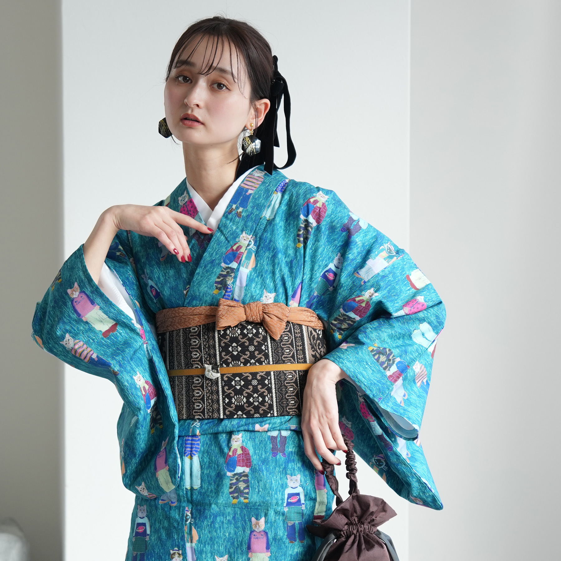 着物 単衣 レディース 洗える着物 ひとえ 単品 ニコアンティーク cat