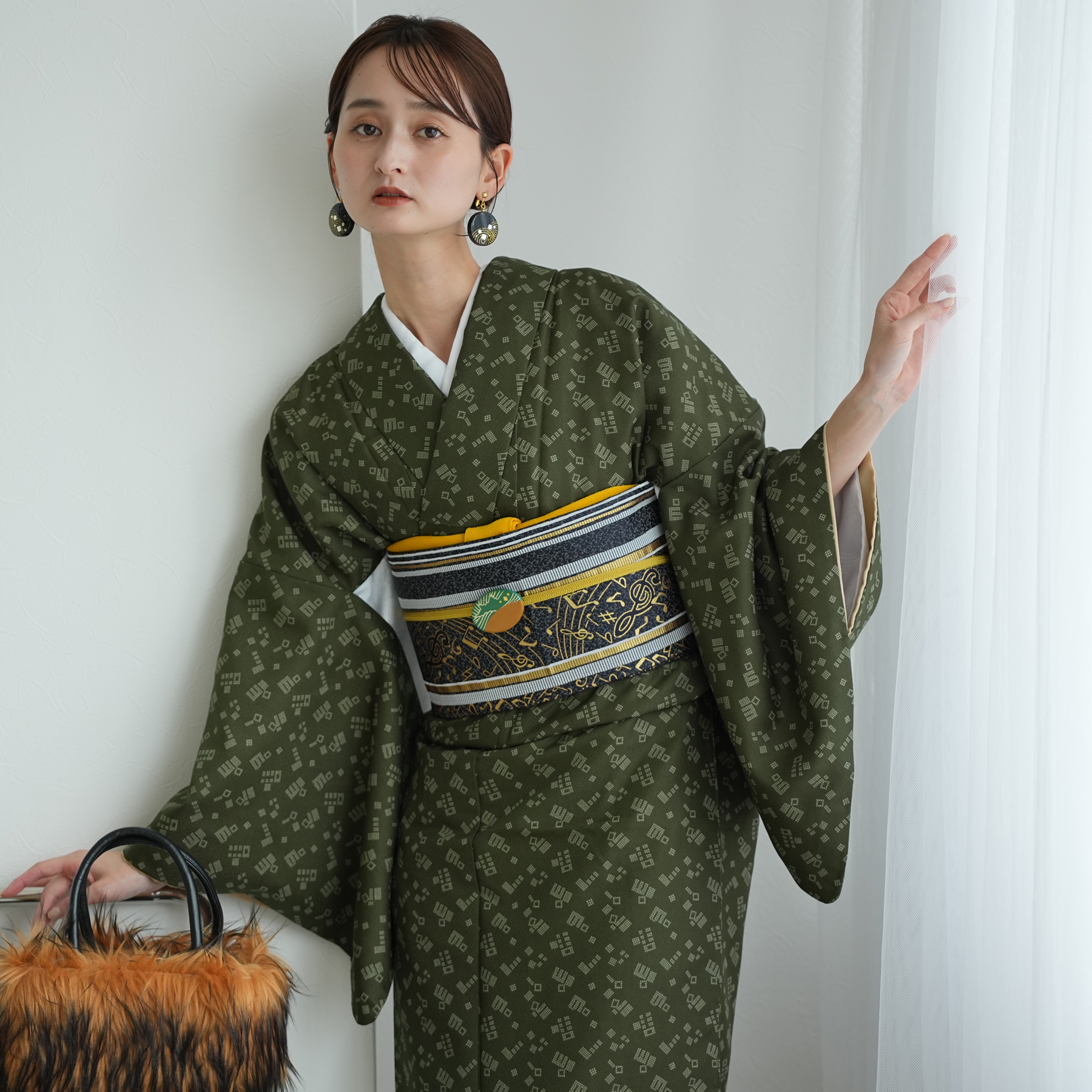 服/ファッション 着物 レディース 洗える着物 東レシルック 袷 創作色無地 きもの 吹雪 ブラック 日本製