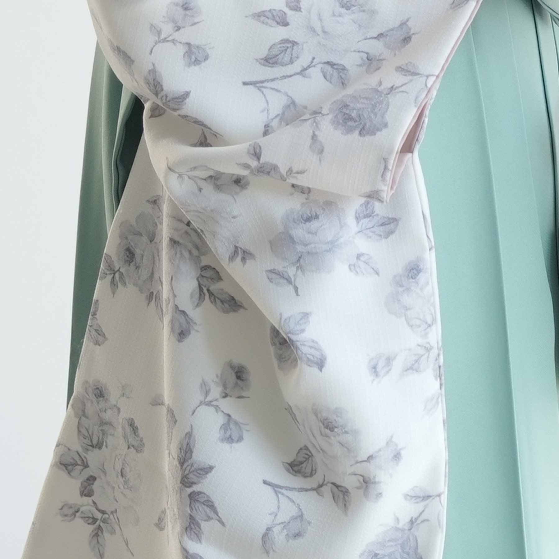 平和屋着物▽豪華色留袖 単衣 色無地 雲取り吉祥花地紋 青磁鼠色 正絹