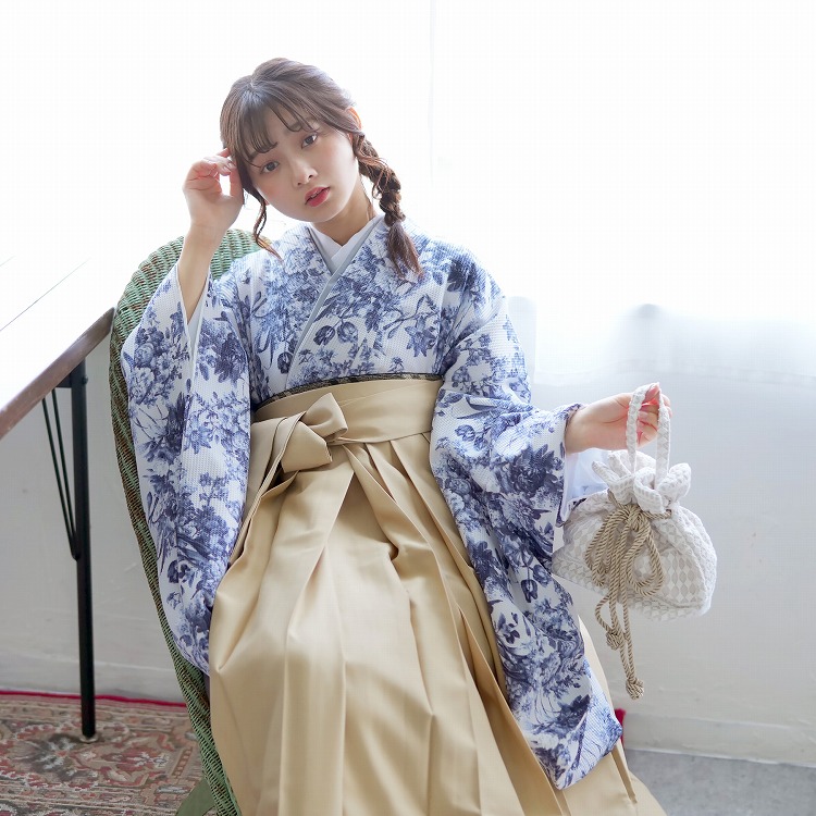 袴 卒業式 購入 2尺袖着物+袴の2点セット レトロ 袴セット 花 紺