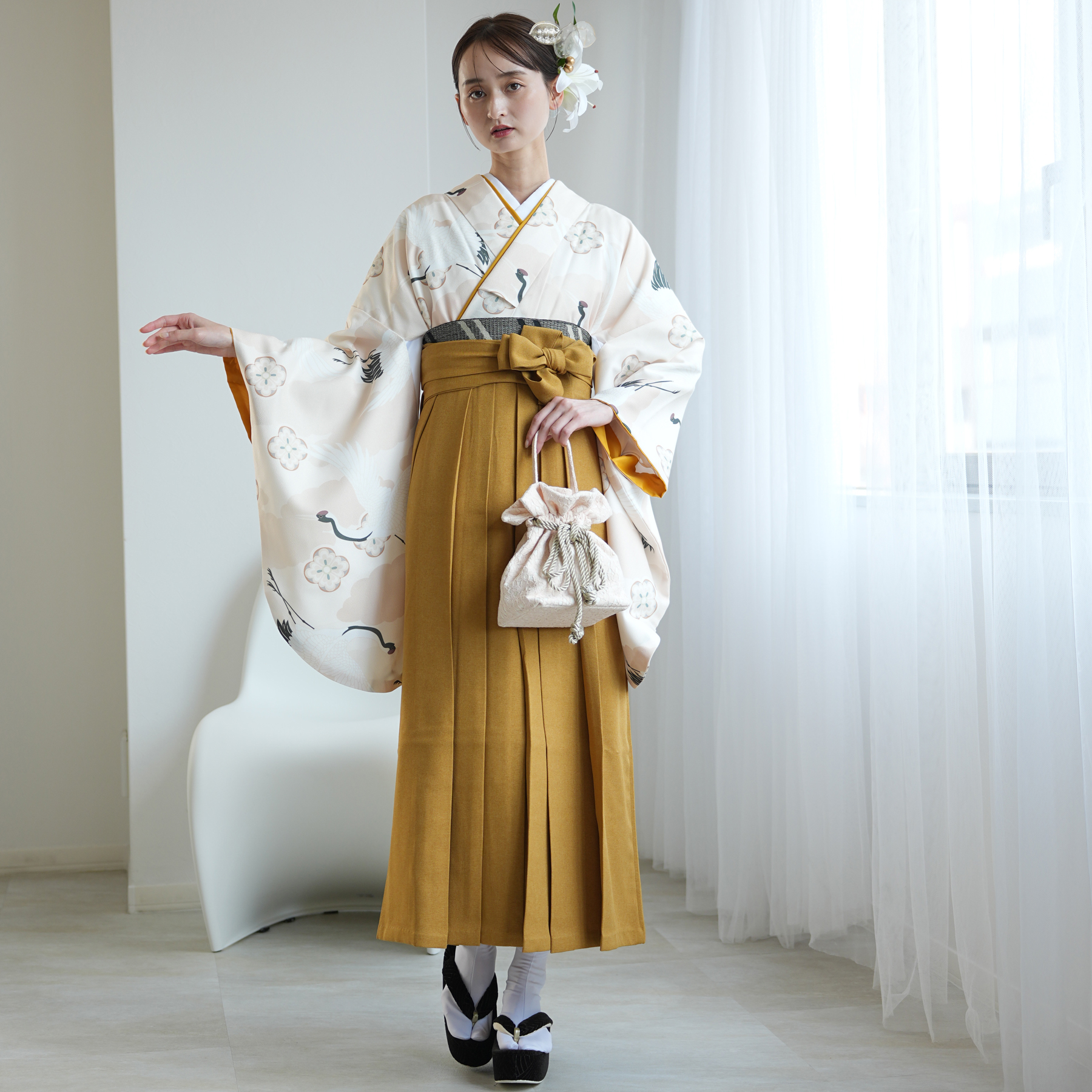 袴 卒業式 大学生 販売 ひよこ商店 袴と着物の2点セット エクリュ