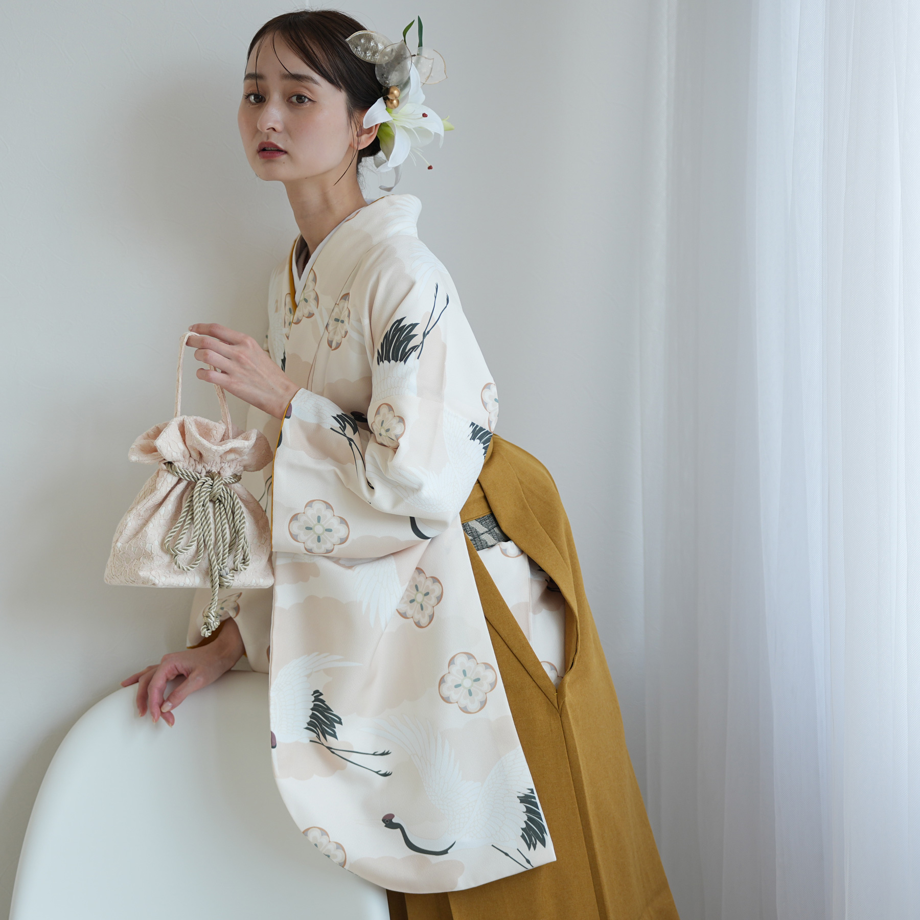 袴 卒業式 大学生 販売 ひよこ商店 袴と着物の2点セット エクリュ