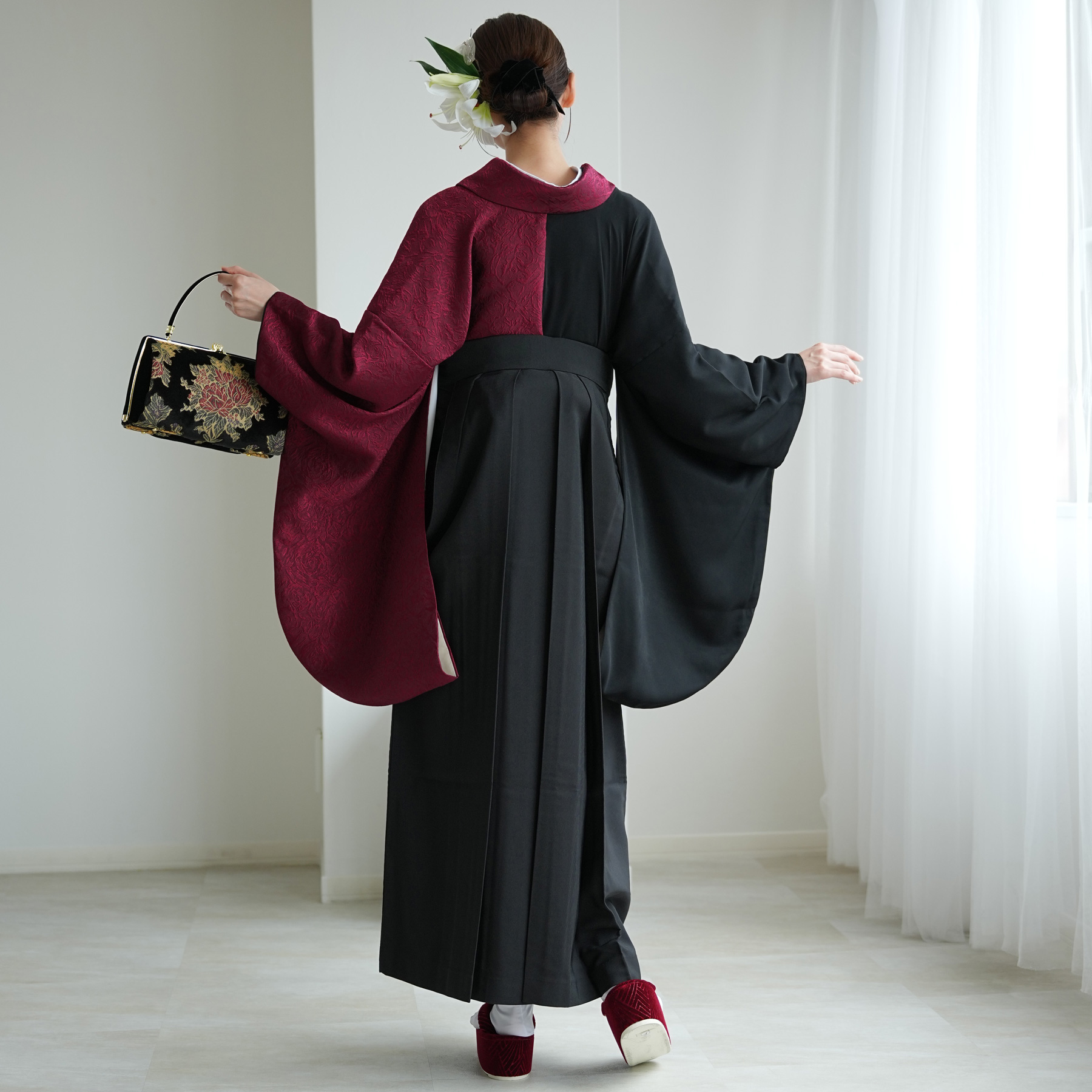 卒業式　袴　着物　大学生 utatane 袴 卒業式 大学生 販売 袴と着物の2点セット 半身 密か紅