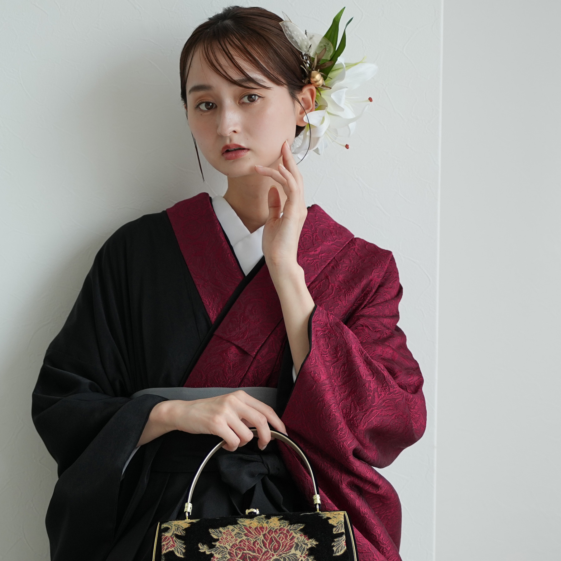 utatane 袴 卒業式 大学生 販売 袴と着物の2点セット 半身 密か紅