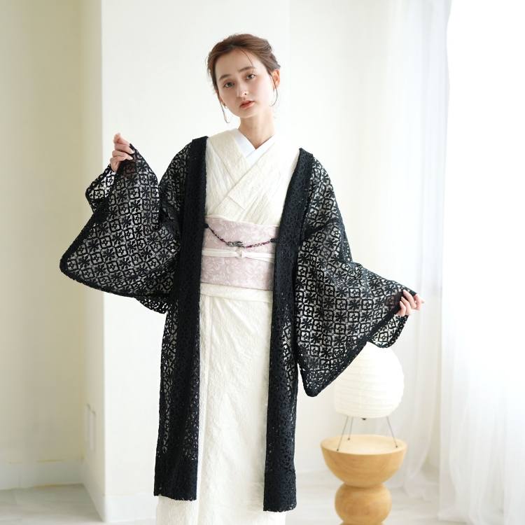 レース 羽織 着物 女性 おしゃれ ニコアンティーク レトロ 黒 ブラック