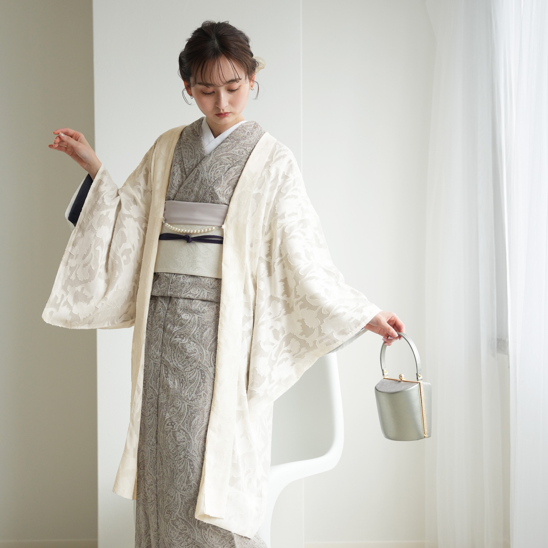 レース 羽織 着物 薄羽織 ニコアンティーク カットジャカード