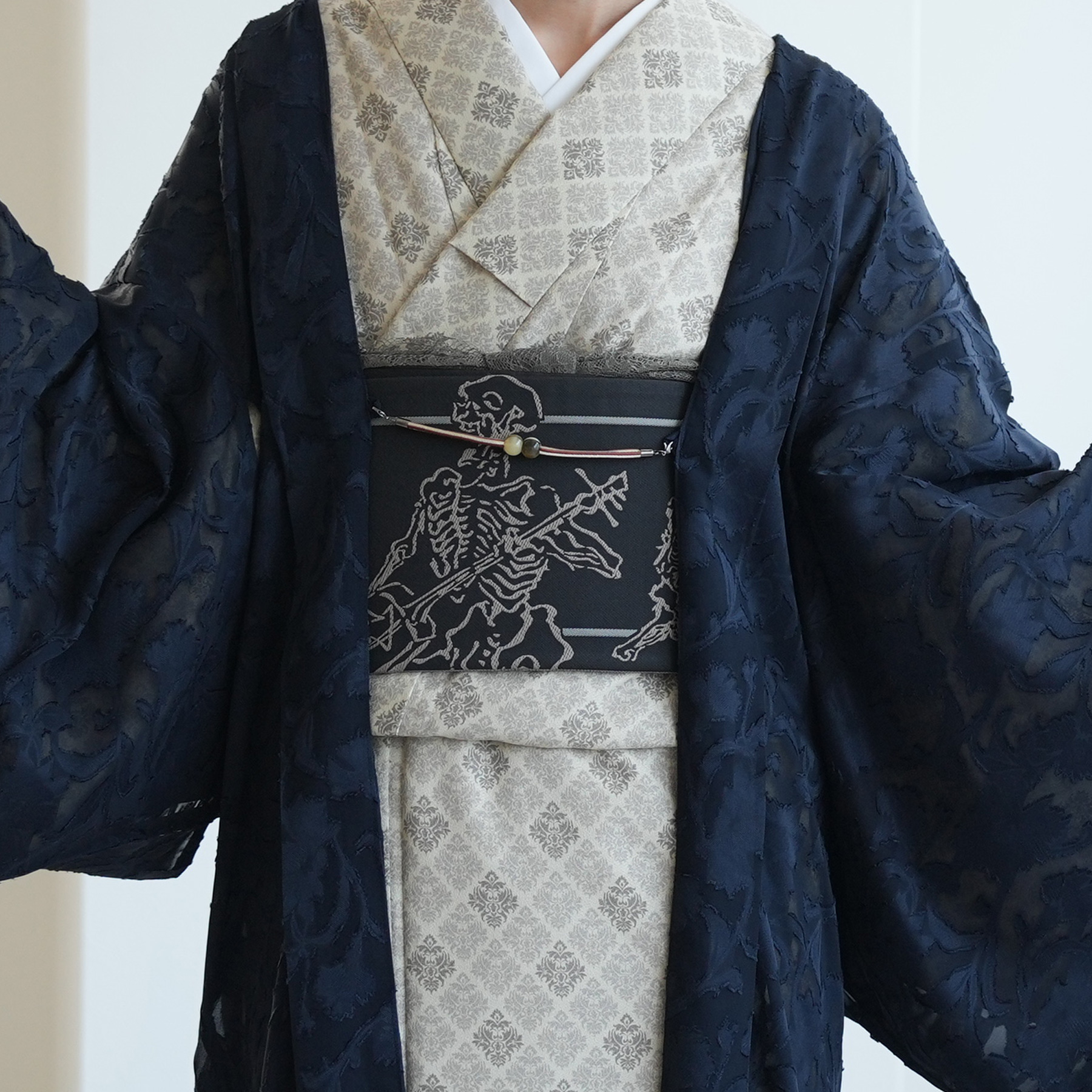 レース 羽織 着物 薄羽織 ニコアンティーク カットジャカード