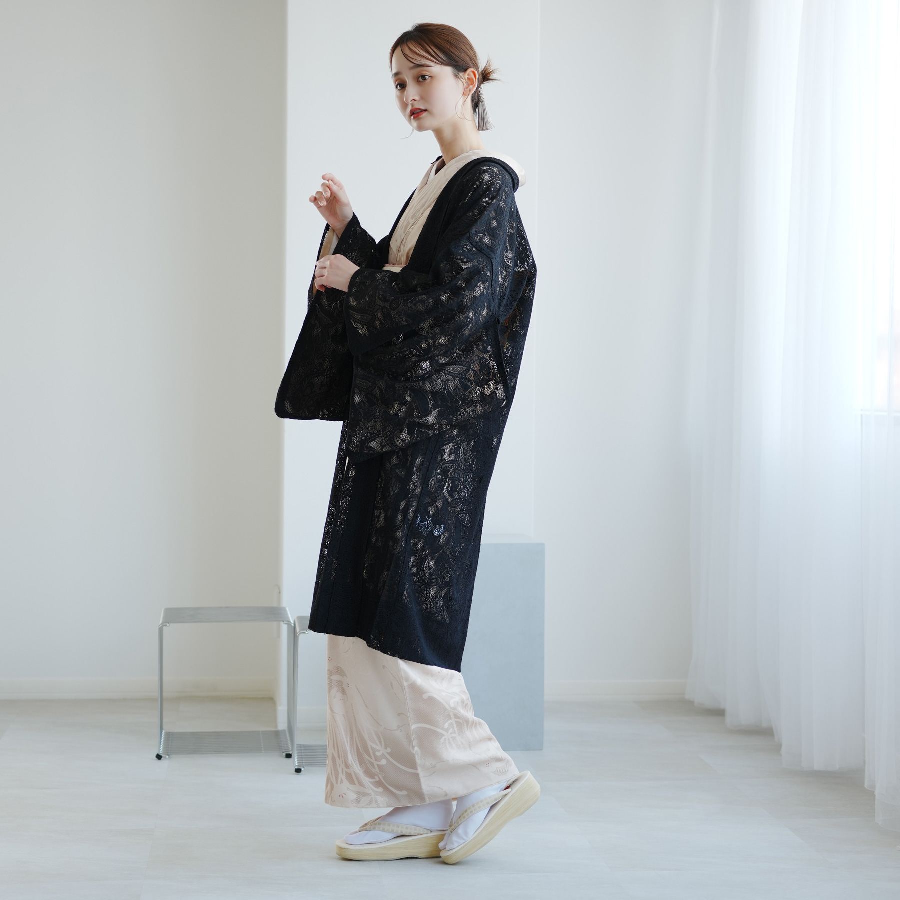 羽織 着物 レース 薄羽織 ニコアンティーク ボタニカル・ノワール
