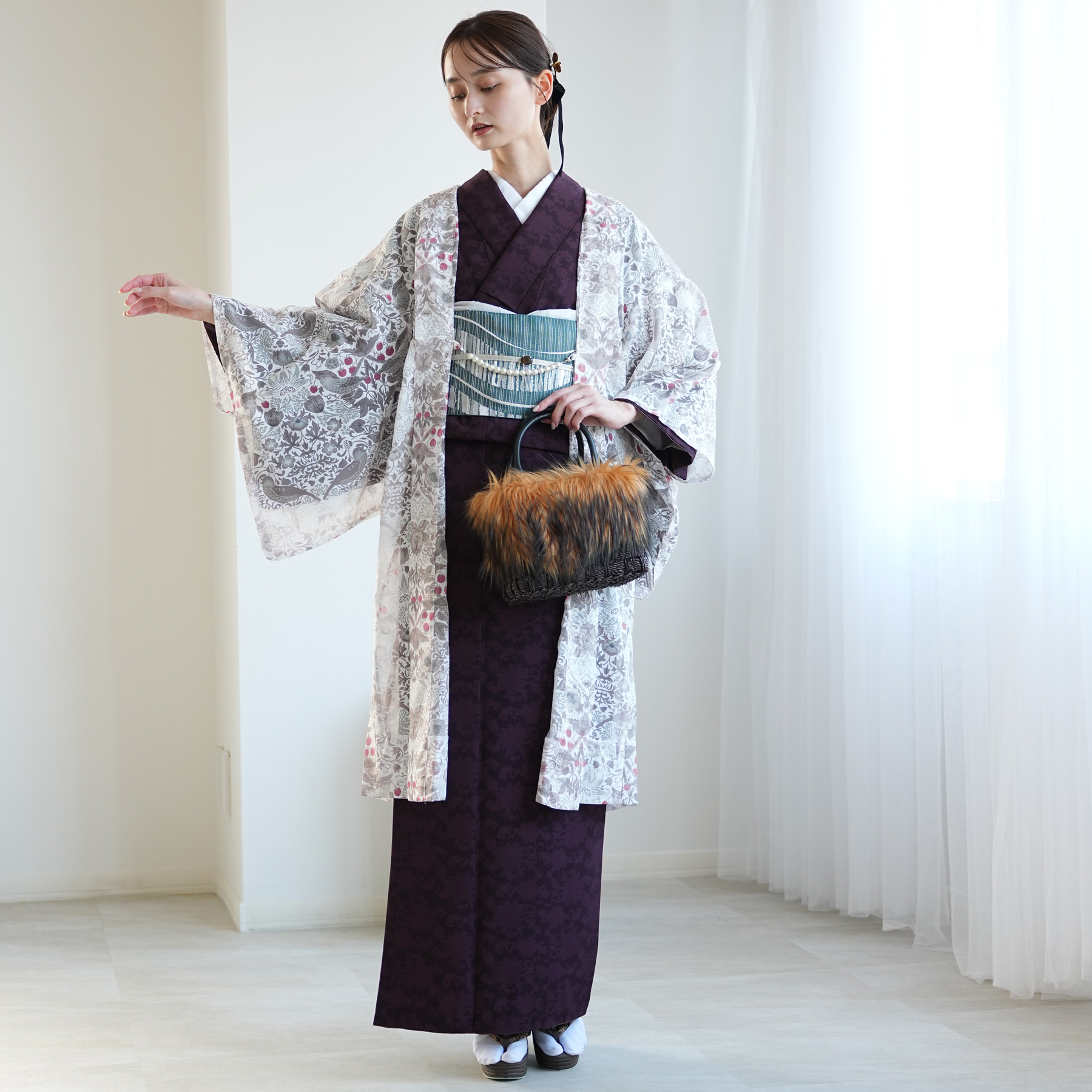 羽織 着物 レディース ニコアンティーク Strawberry Thief(イチゴ泥棒