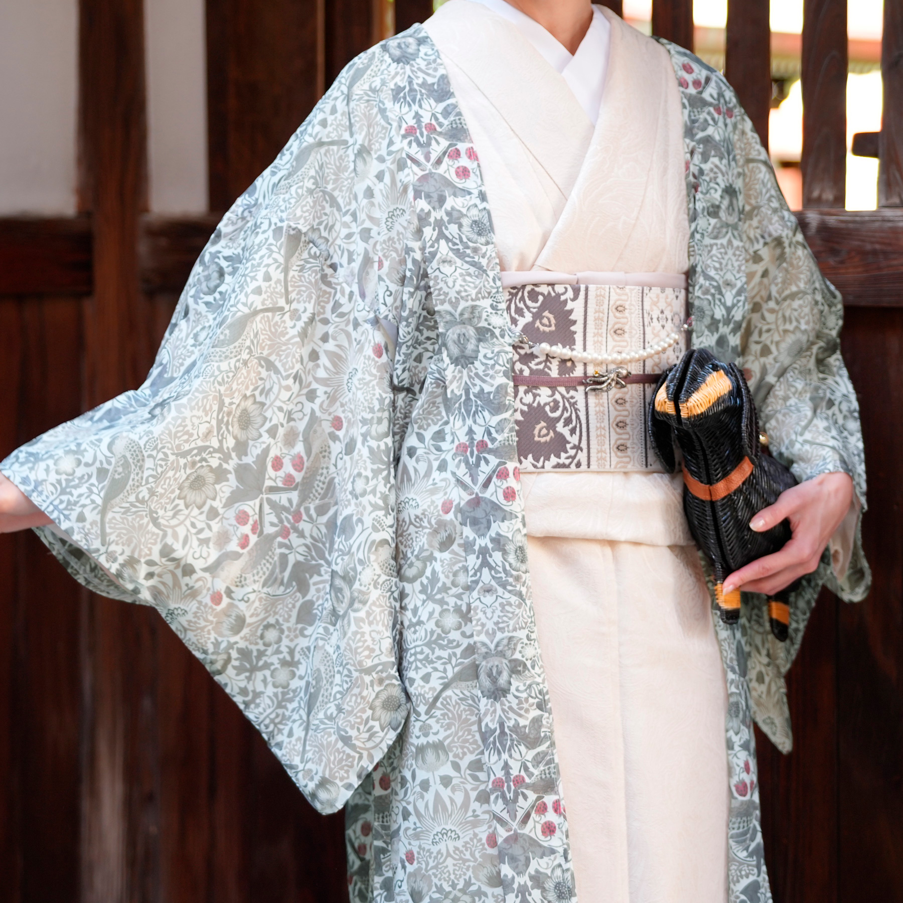 ウィリアムモリス 半幅帯 アネモネ コンプトン リバーシブル 着物 浴衣