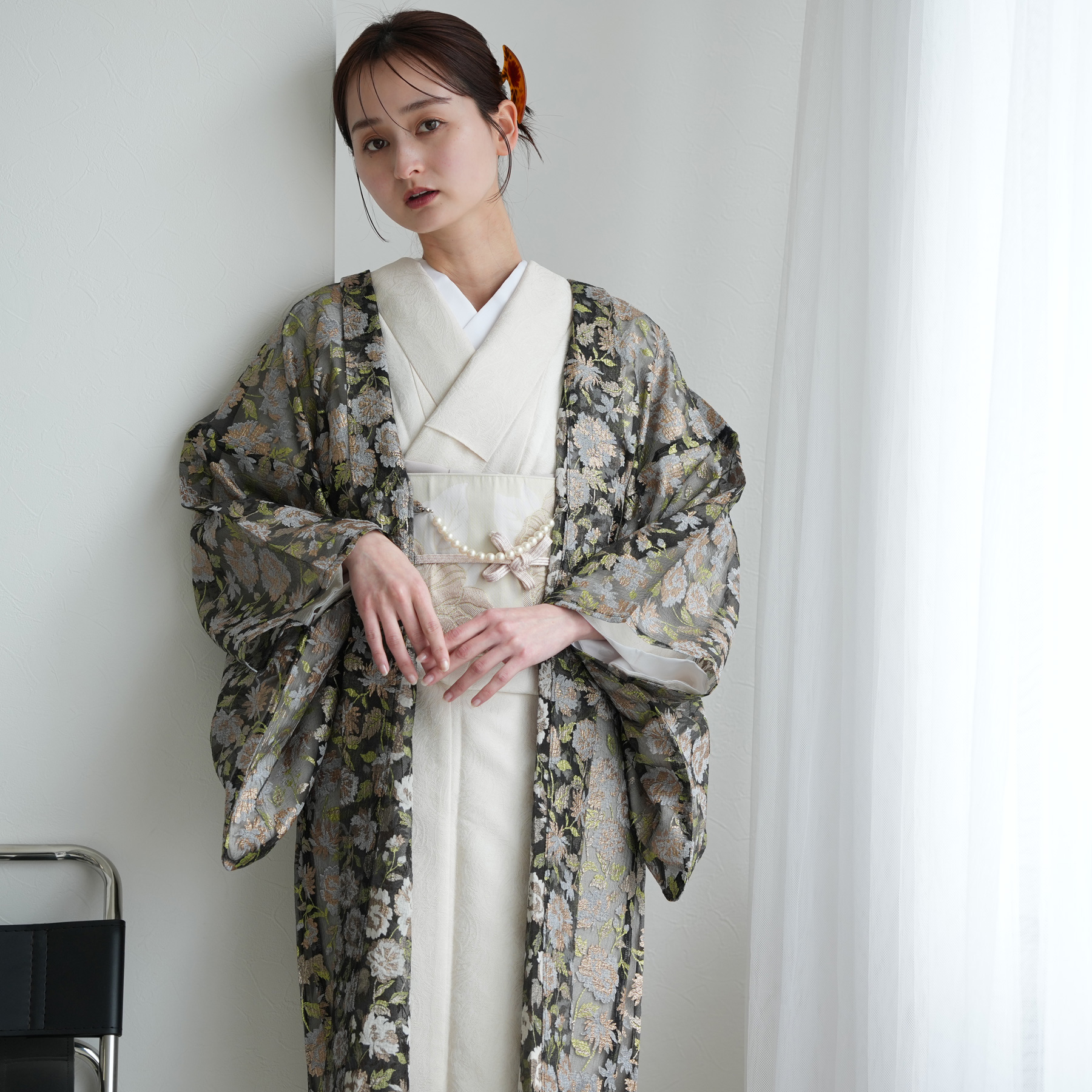 羽織 着物 レディース ニコアンティーク 薄羽織 パール風羽織紐 2点
