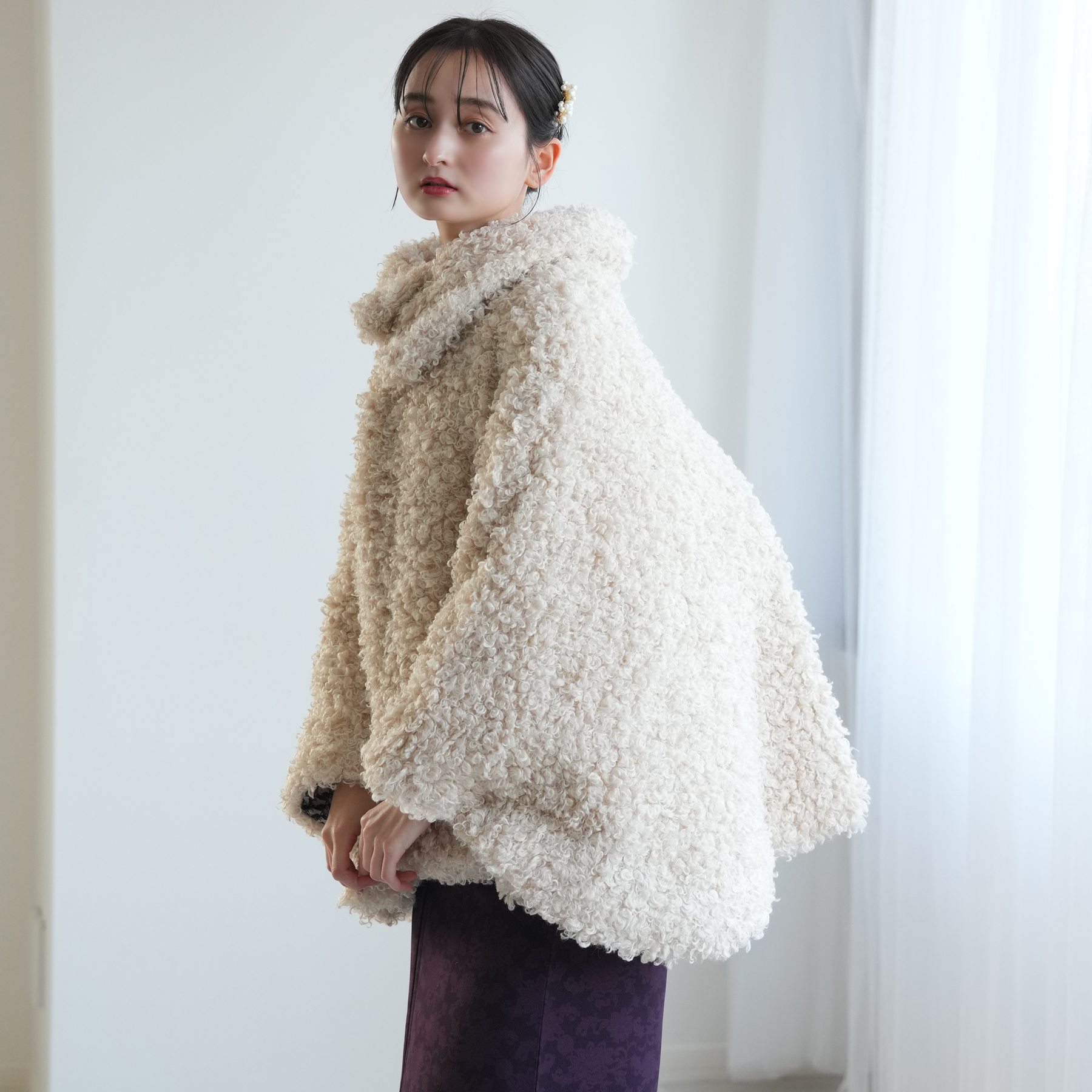 着物コート ケープ 冬 レディース ニコアンティーク プードルファー