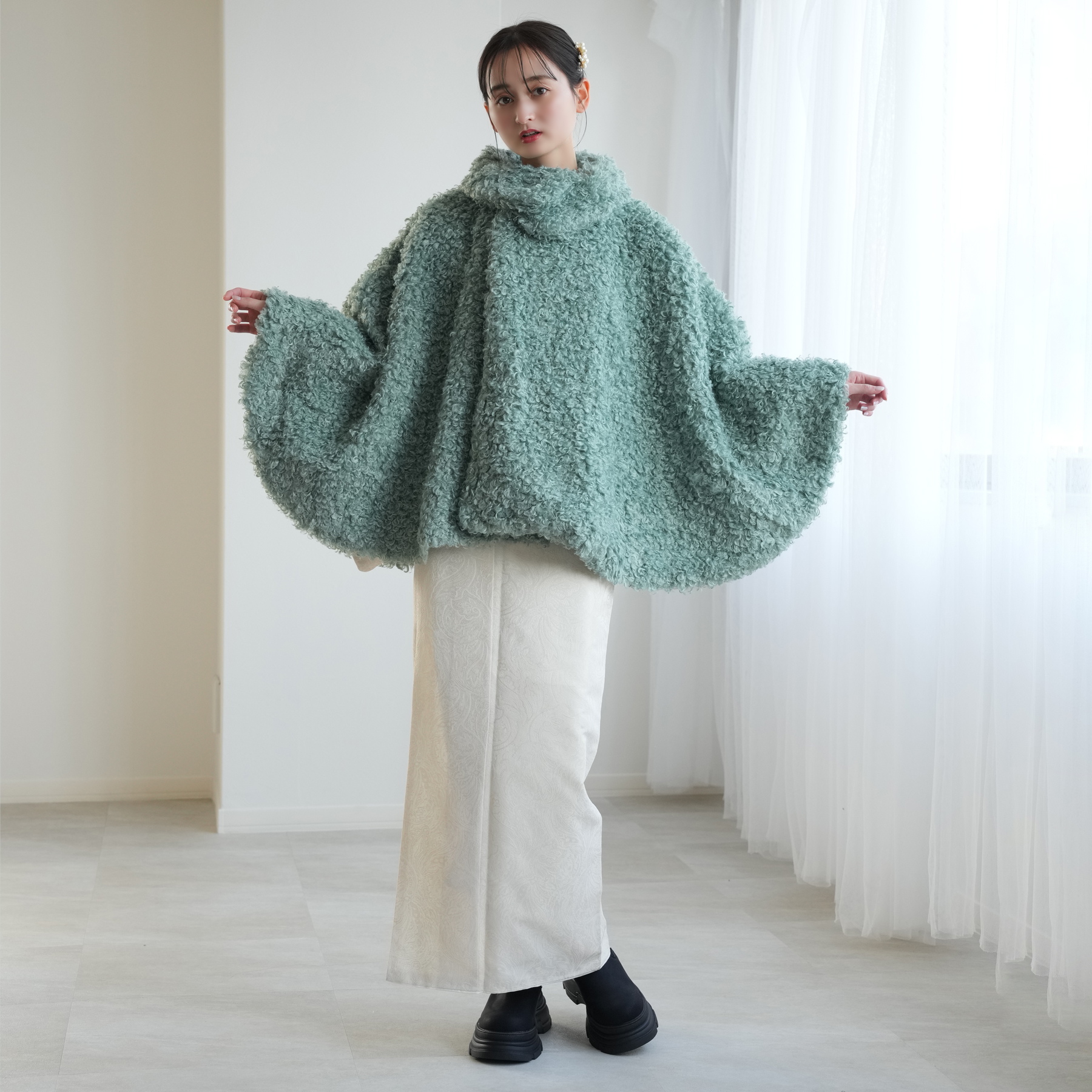 着物コート ケープ 冬 レディース ニコアンティーク プードルファー