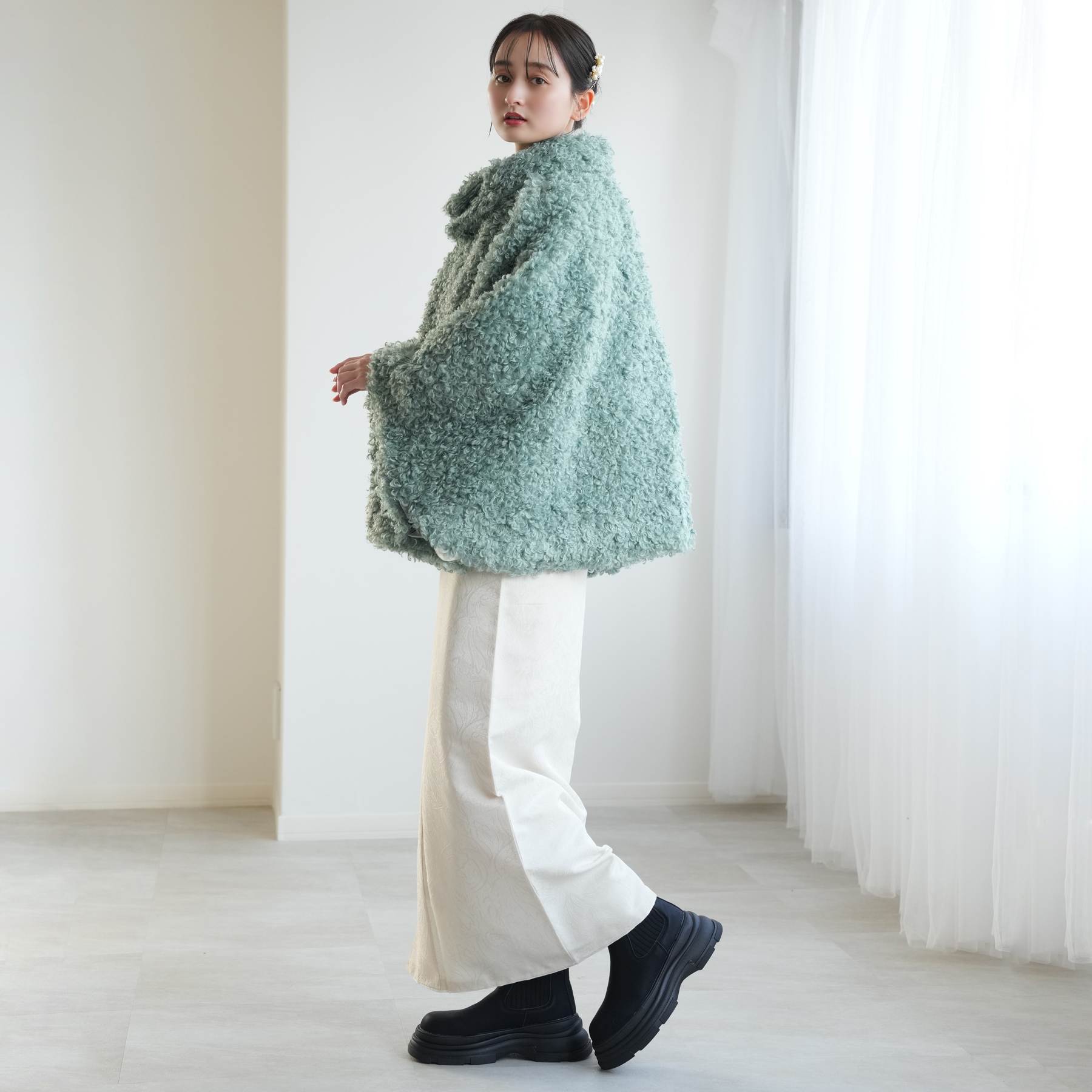 着物コート ケープ 冬 レディース ニコアンティーク プードルファー