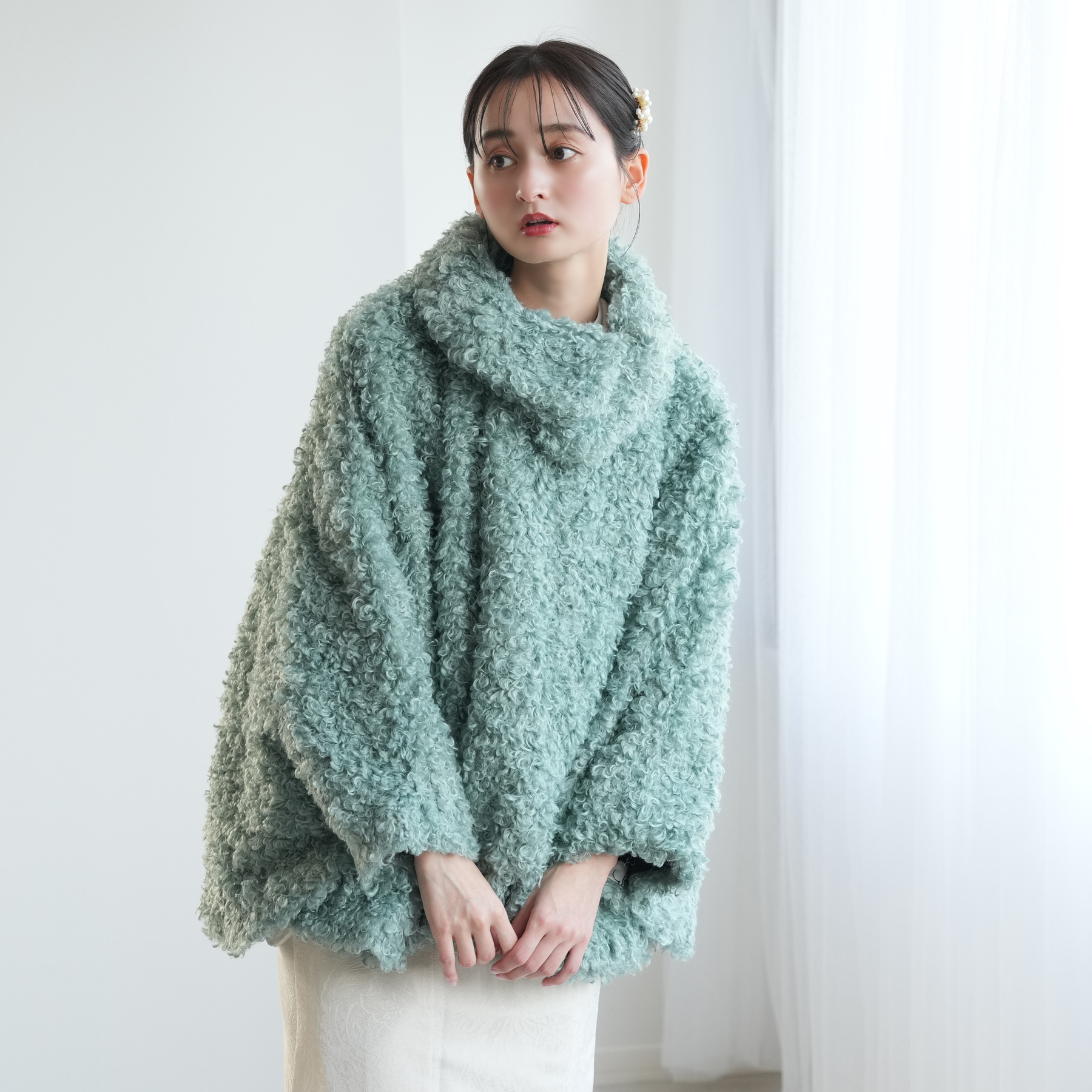 着物コート ケープ 冬 レディース ニコアンティーク プードルファー