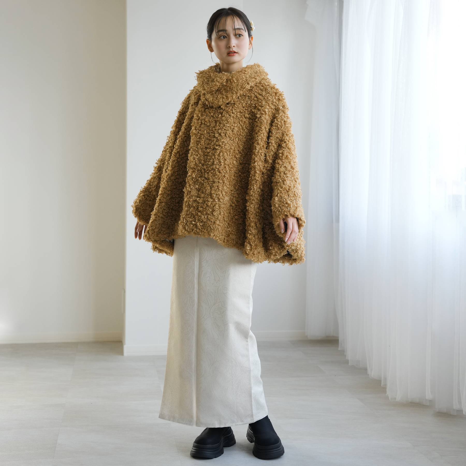 着物コート ケープ 冬 レディース ニコアンティーク プードルファー