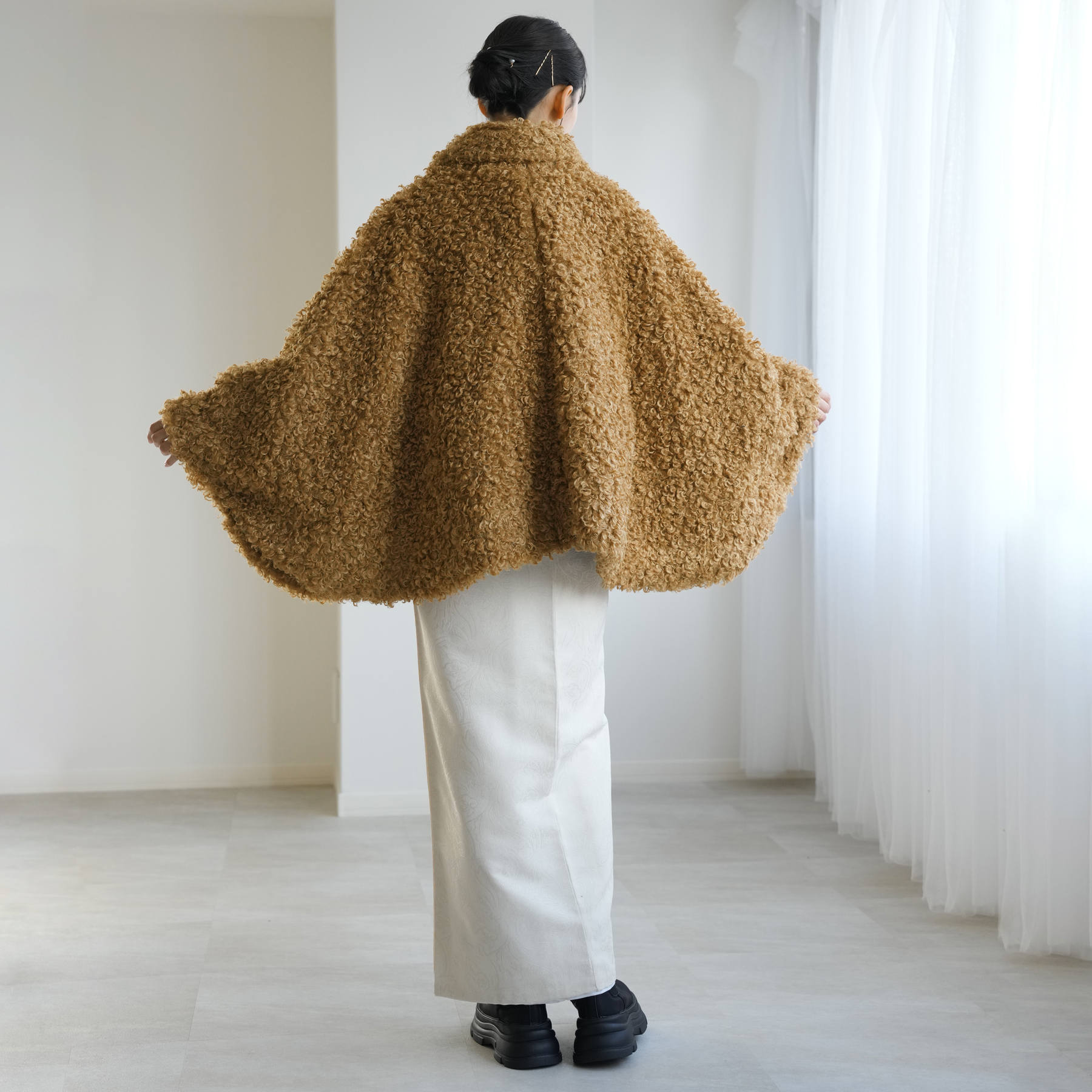 着物コート ケープ 冬 レディース ニコアンティーク プードルファー