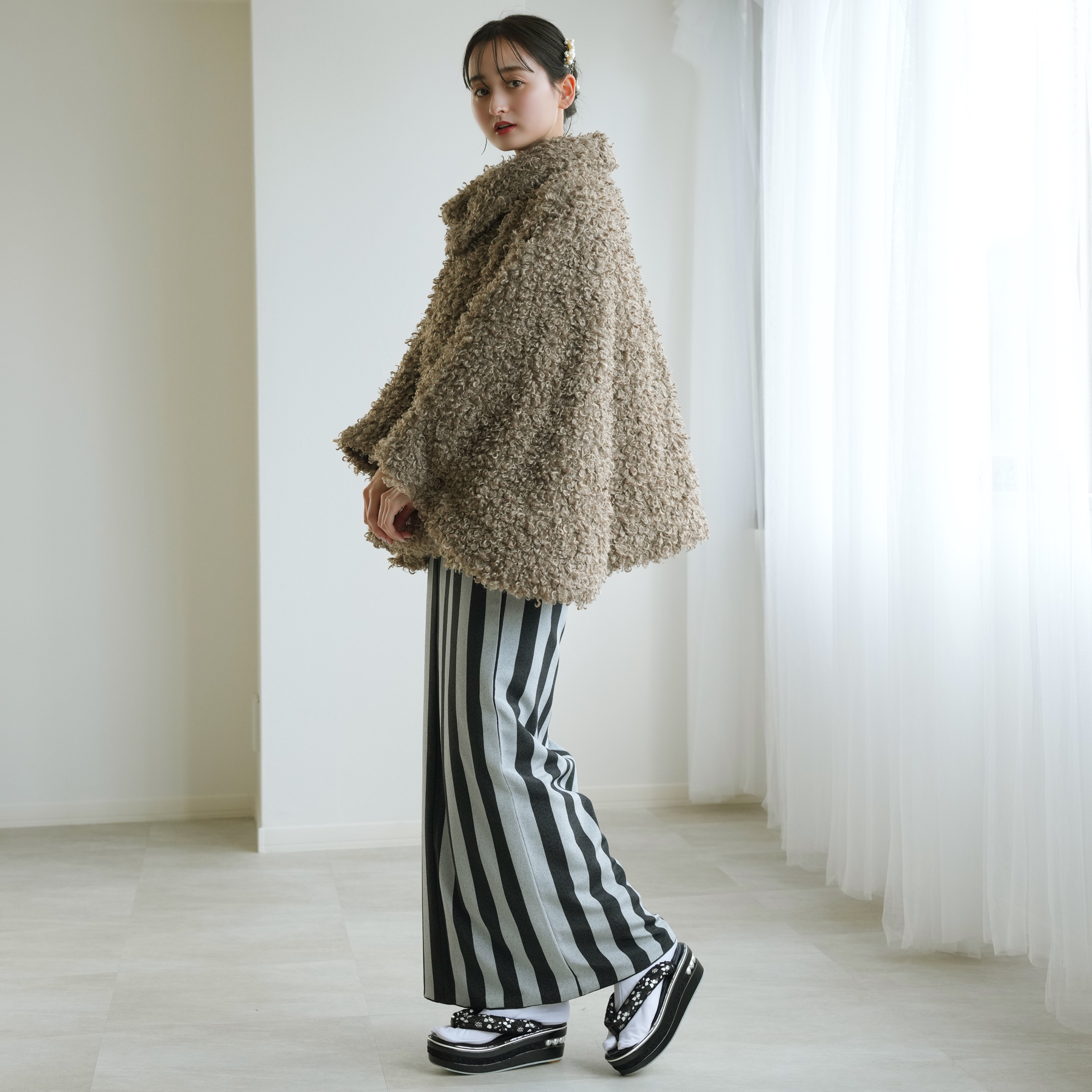 着物コート ケープ 冬 レディース ニコアンティーク プードルファー