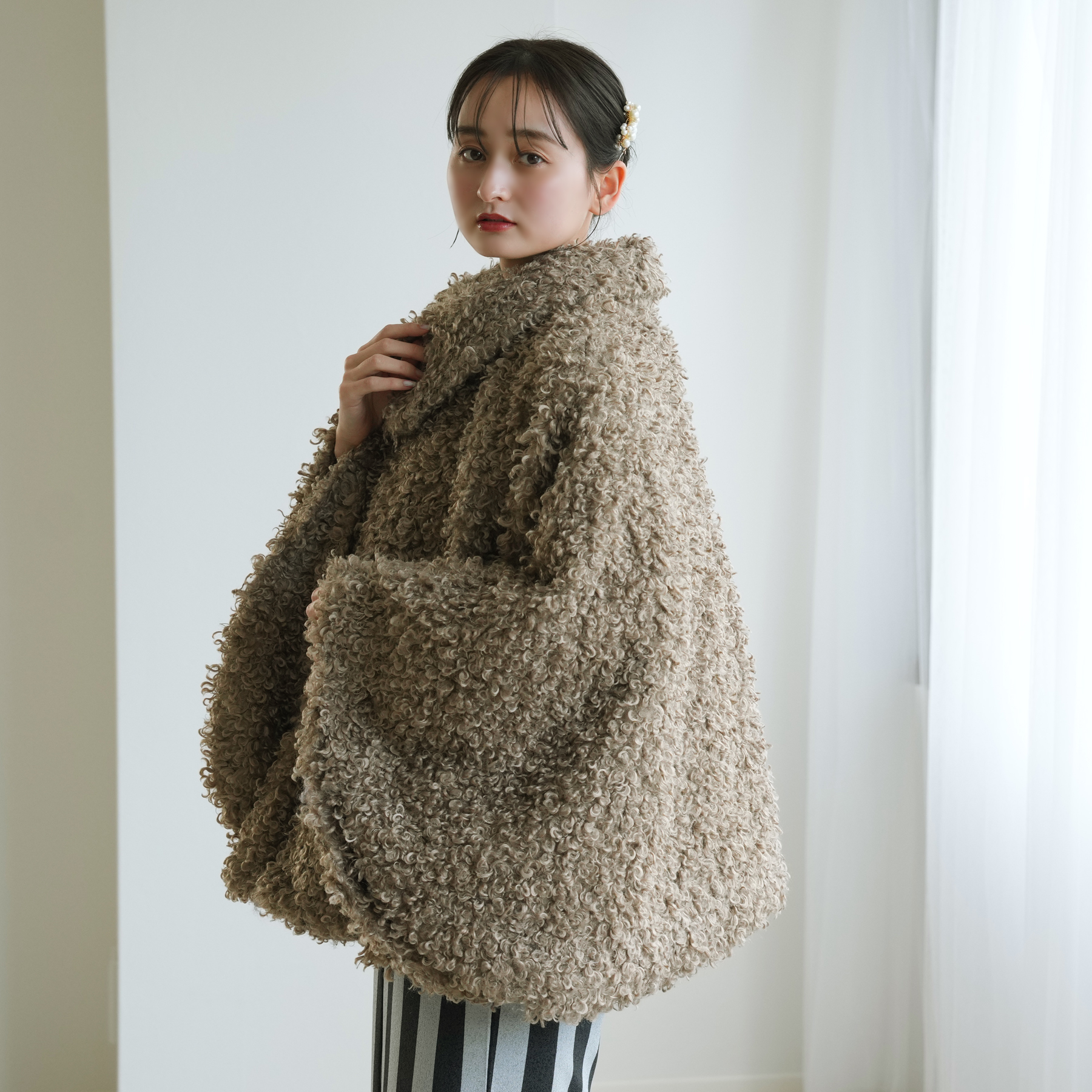 着物コート ケープ 冬 レディース ニコアンティーク プードルファー