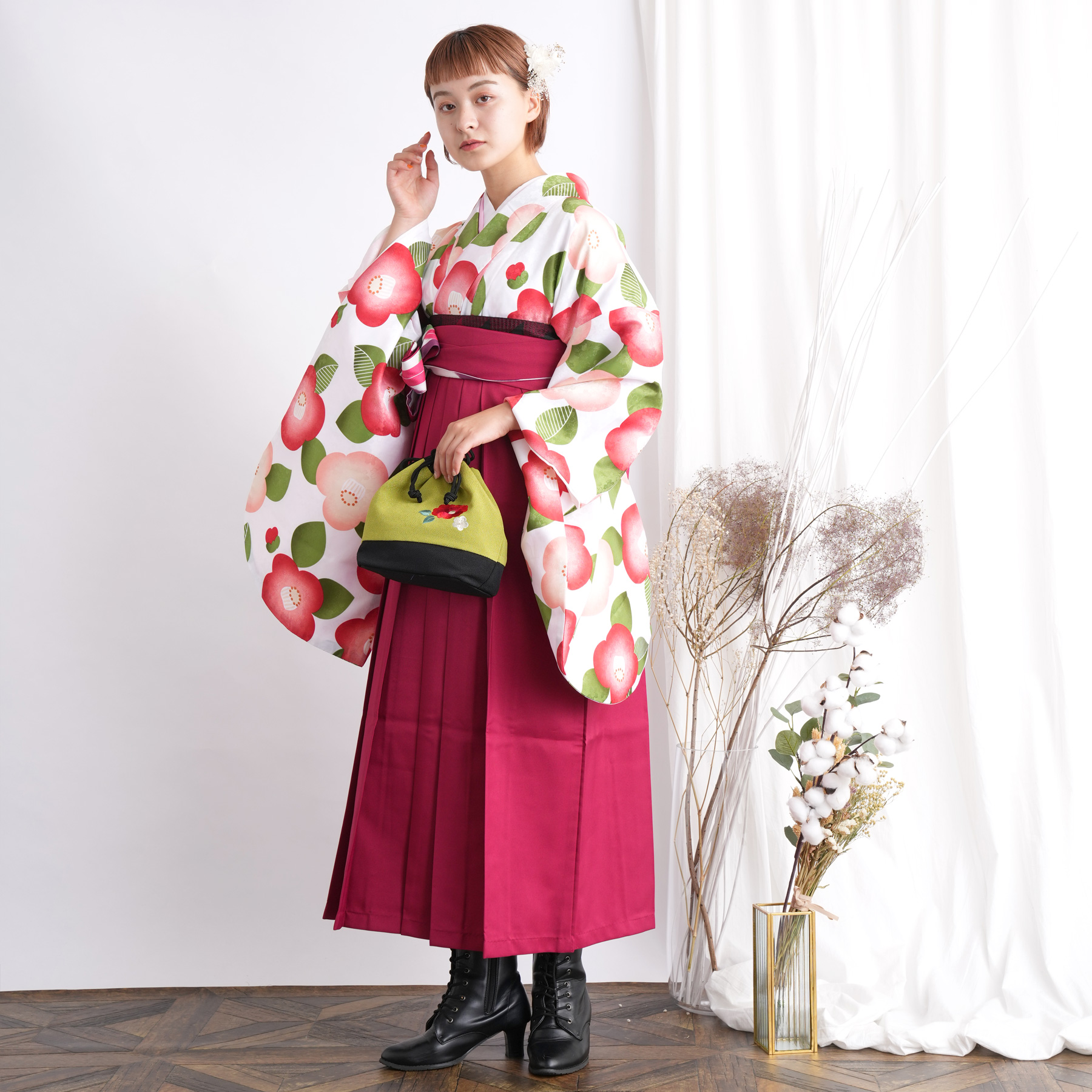 袴 袴単品 中古 販売 卒業式 リサイクル USED 赤 レッド ローズ 袴91cm