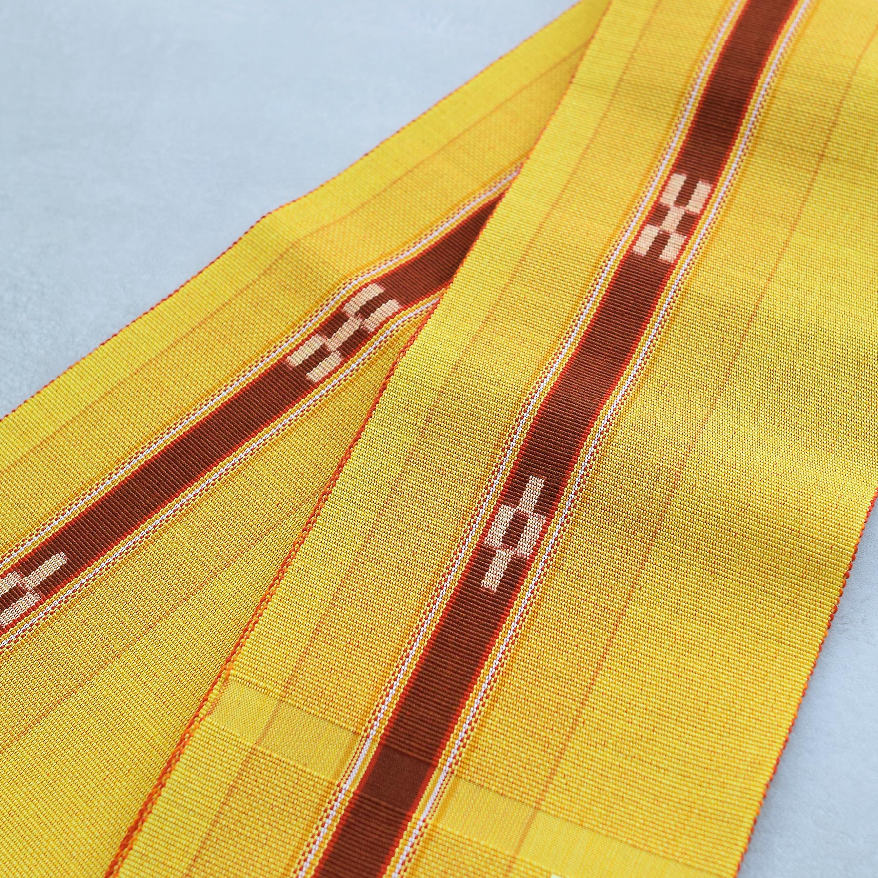 半幅帯 八重山みんさー ミンサー半幅帯 単品 草木染 黄色 赤 茶色