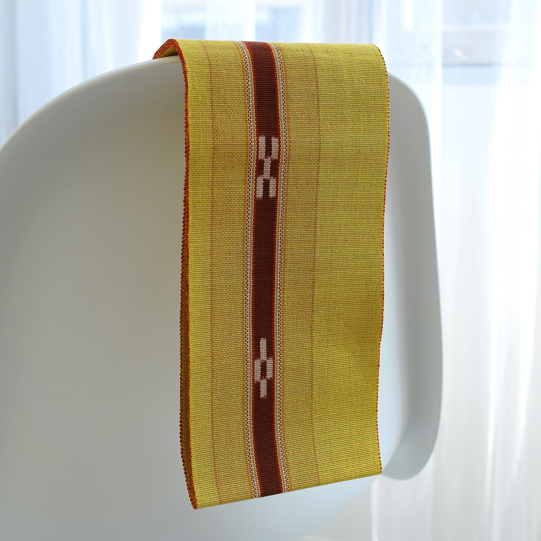 半幅帯 八重山みんさー ミンサー半幅帯 単品 草木染 黄色 赤 茶色