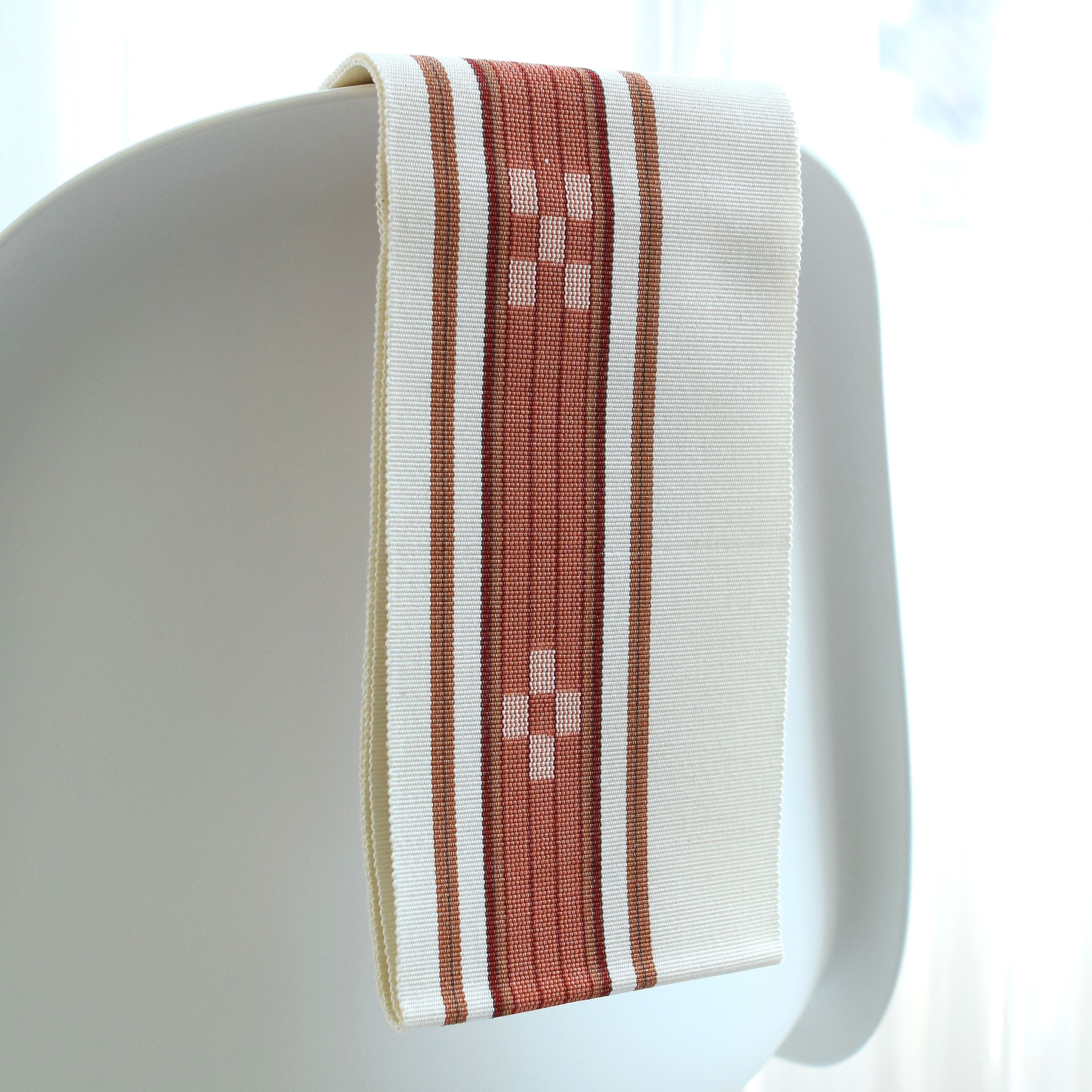 半幅帯 八重山みんさー ミンサー半幅帯 単品 草木染 白 レンガ 赤 茶色