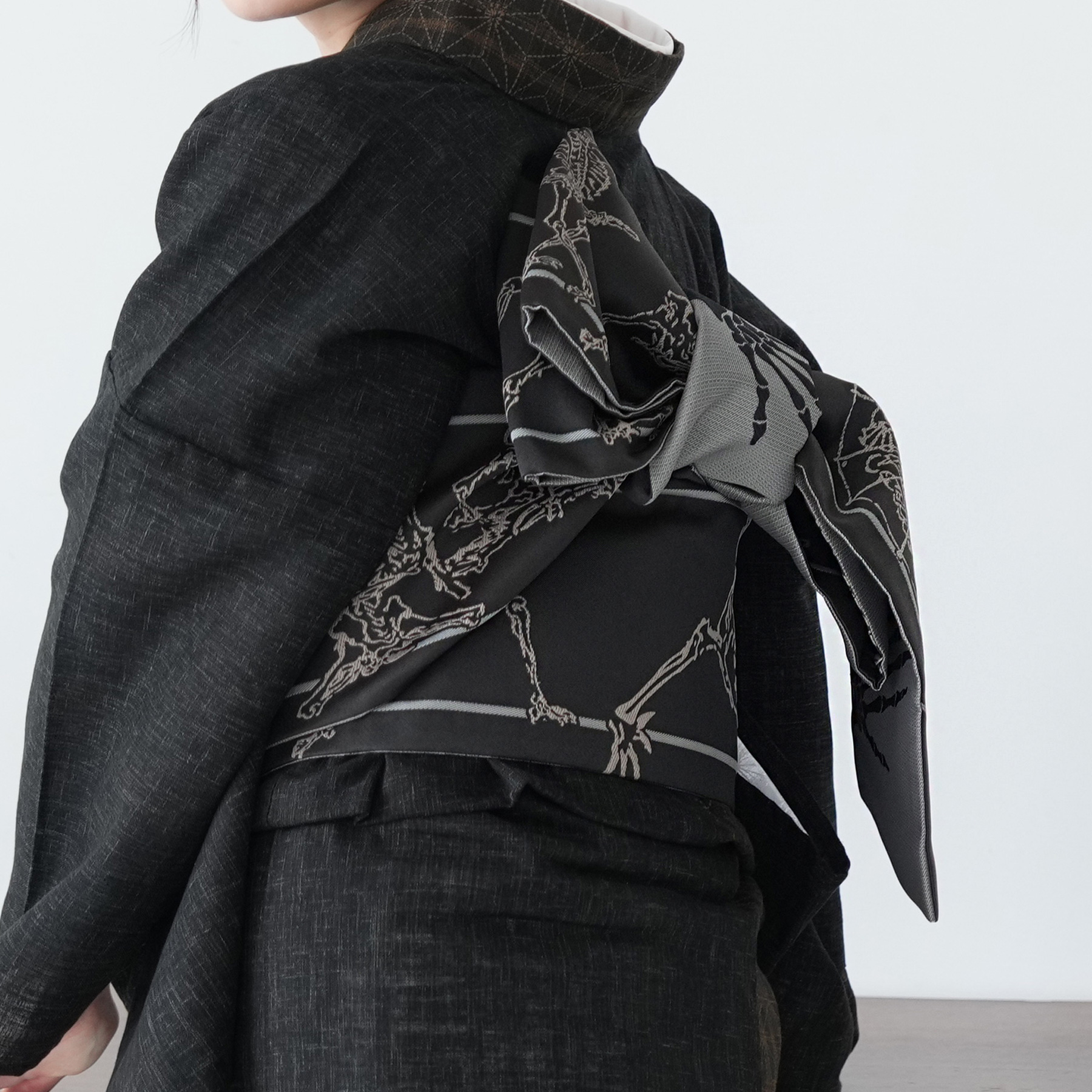 半幅帯 リバーシブル ニコアンティーク 帯単品 細帯 骸骨ROCK 浴衣