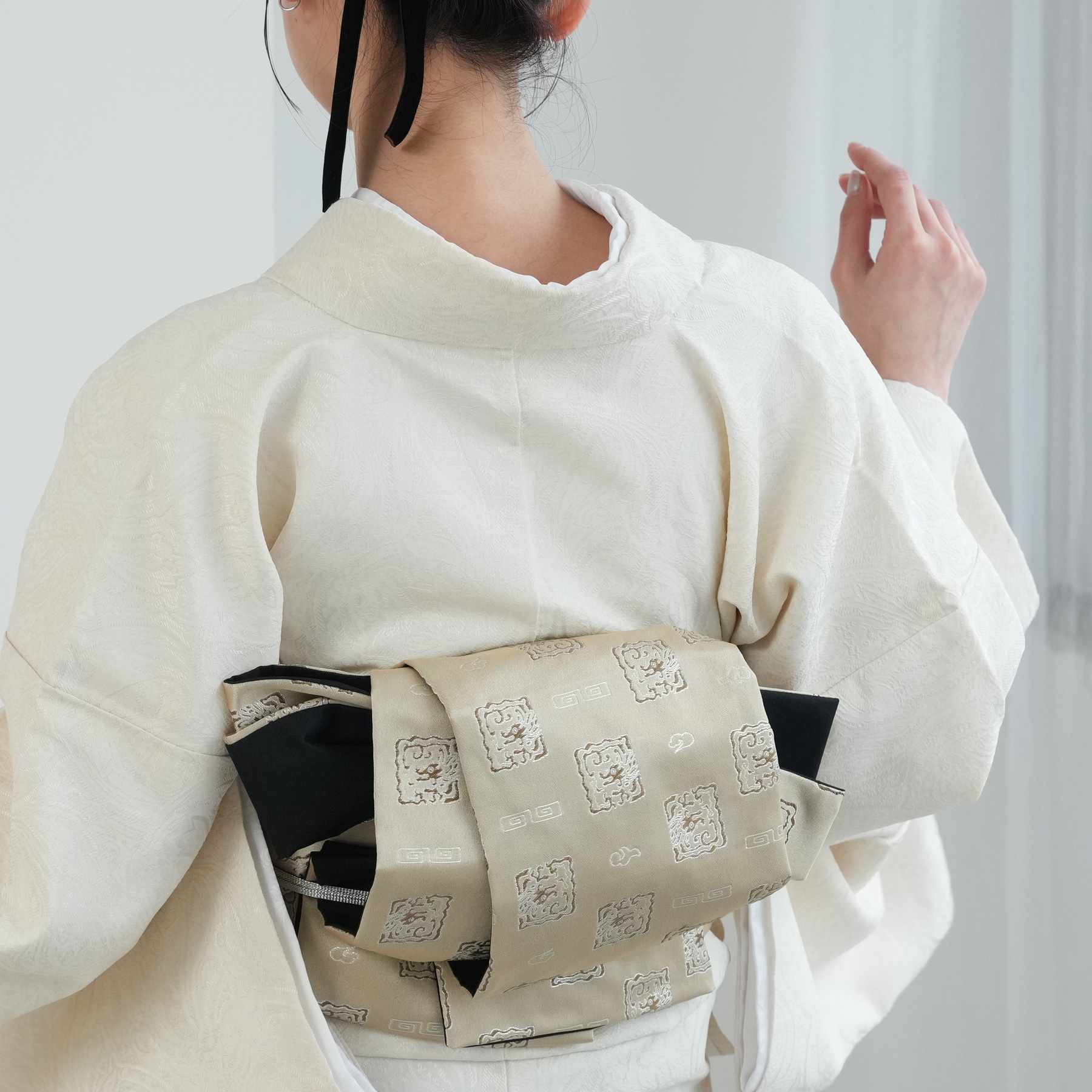 utatane 帯 小袋帯 正絹 半幅帯 博多織 長尺 リバーシブル 牡丹