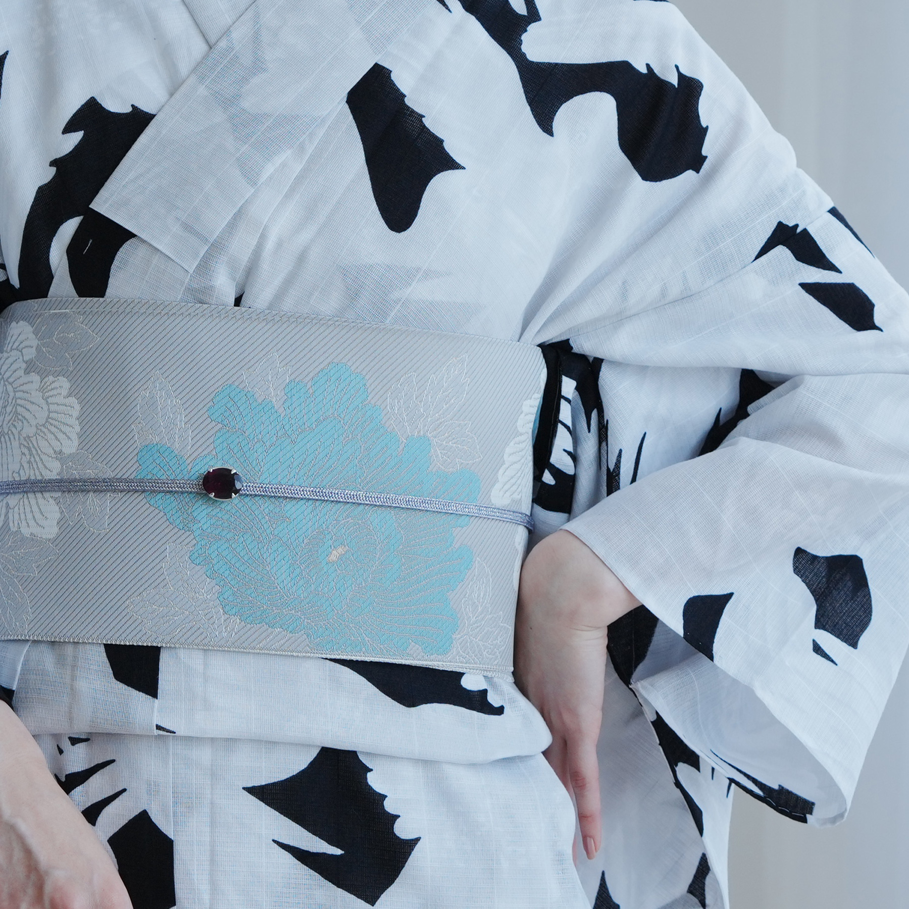 水彩花柄浴衣セット[gi1519] オーガンジー帯付き