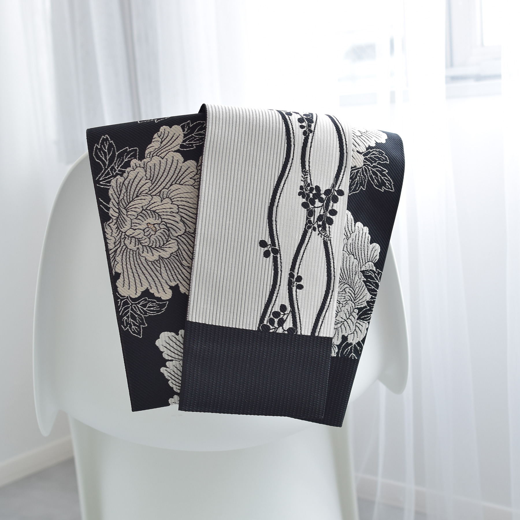 utatane 帯 小袋帯 正絹 半幅帯 博多織 長尺 リバーシブル 牡丹