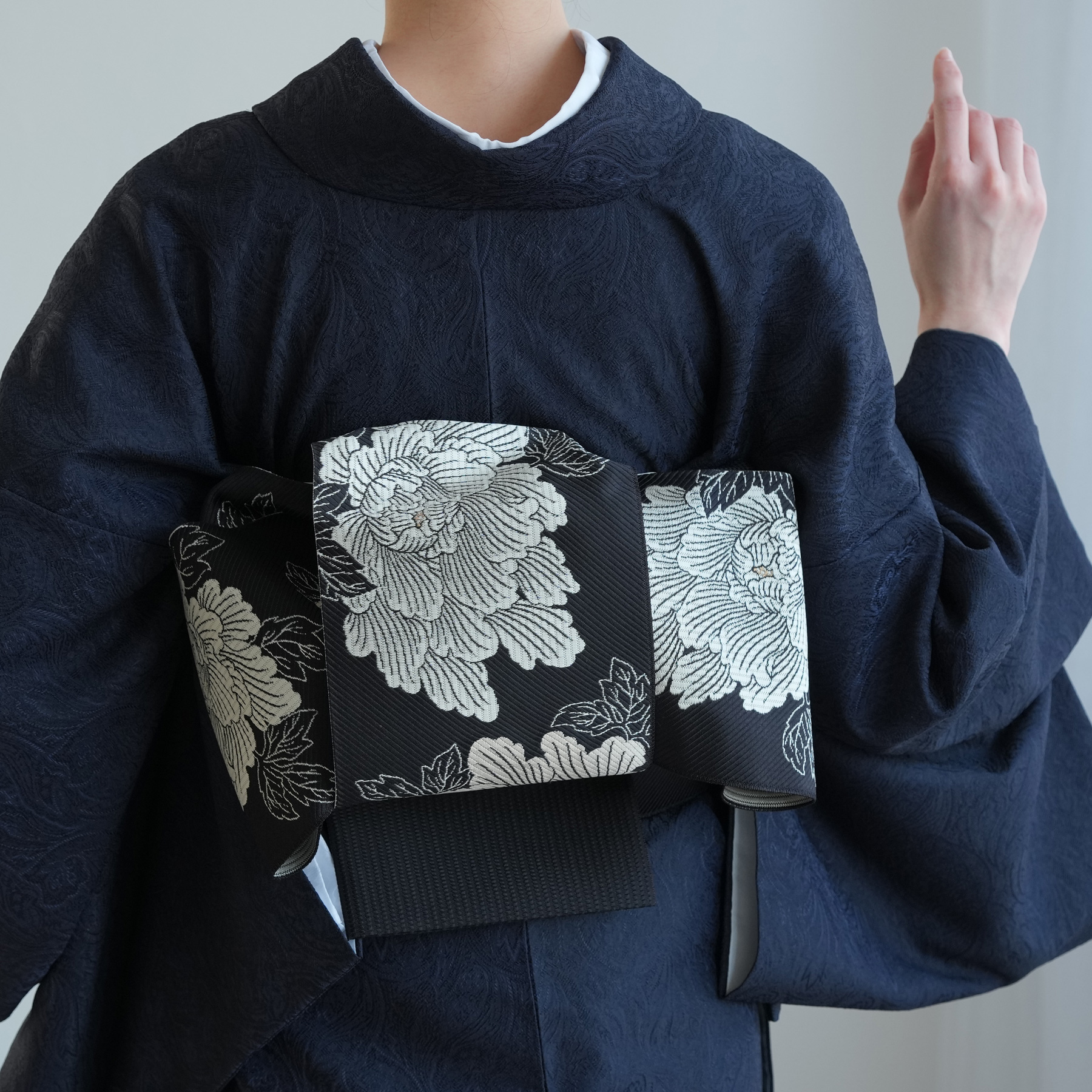 utatane 帯 小袋帯 正絹 半幅帯 博多織 長尺 リバーシブル 牡丹