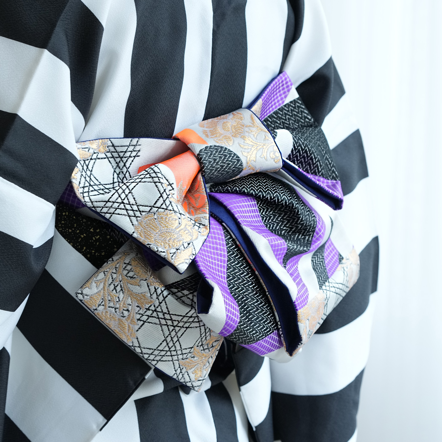 袋帯 振袖帯 ロングサイズ 菊 乱菊 花模様 着物 帯 011k 袋帯振袖帯