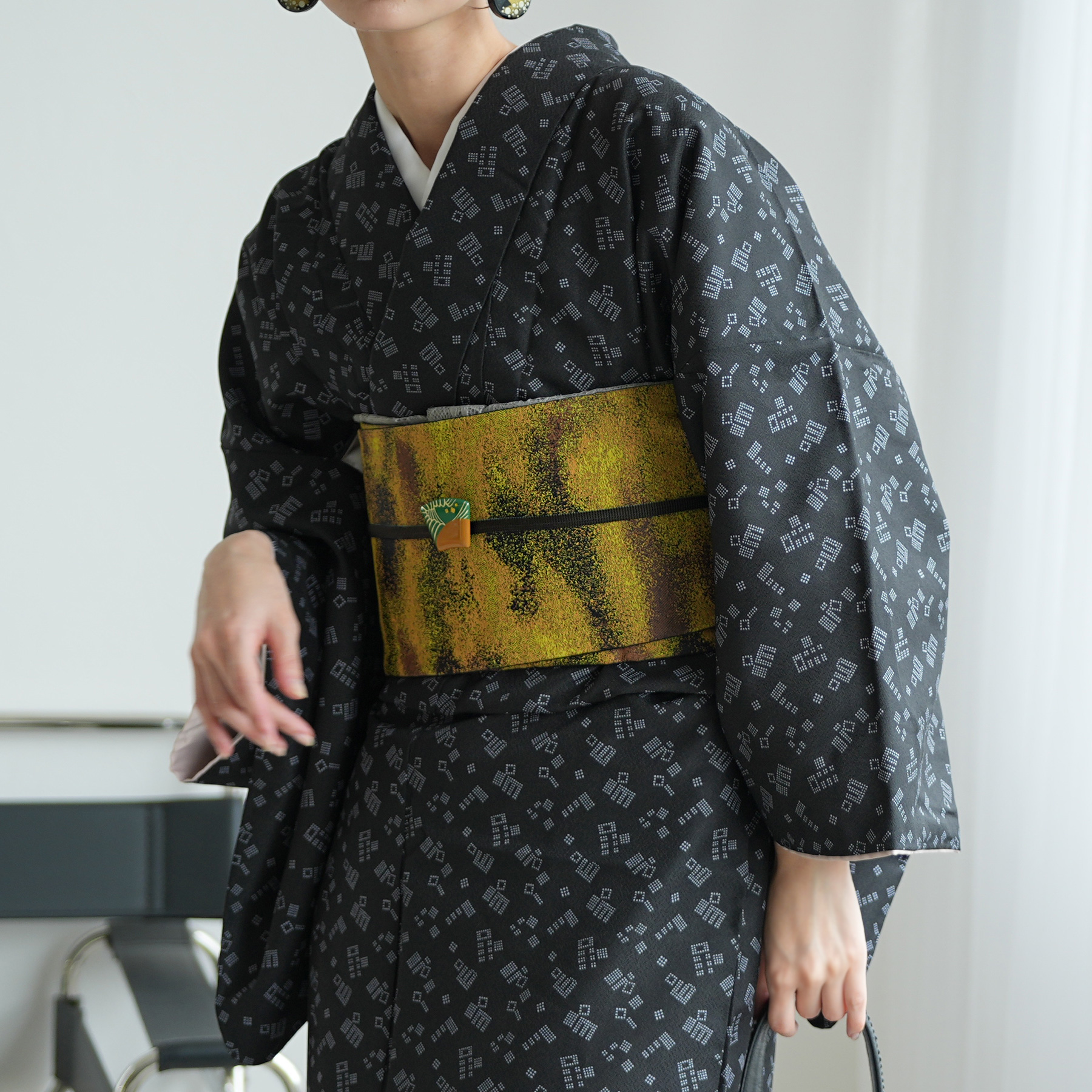 専用です☆アンティーク黒色に鮮やかな模様の着物に作り帯 帯 半幅帯 単品 ニコアンティーク シムーン・サフラン 数量限定 浴衣