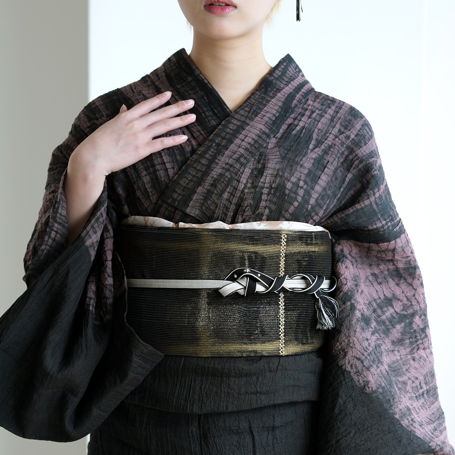 誉田屋源兵衛 半幅帯 単品 微乃火 黒金 帯の誉田屋謹製 レディース