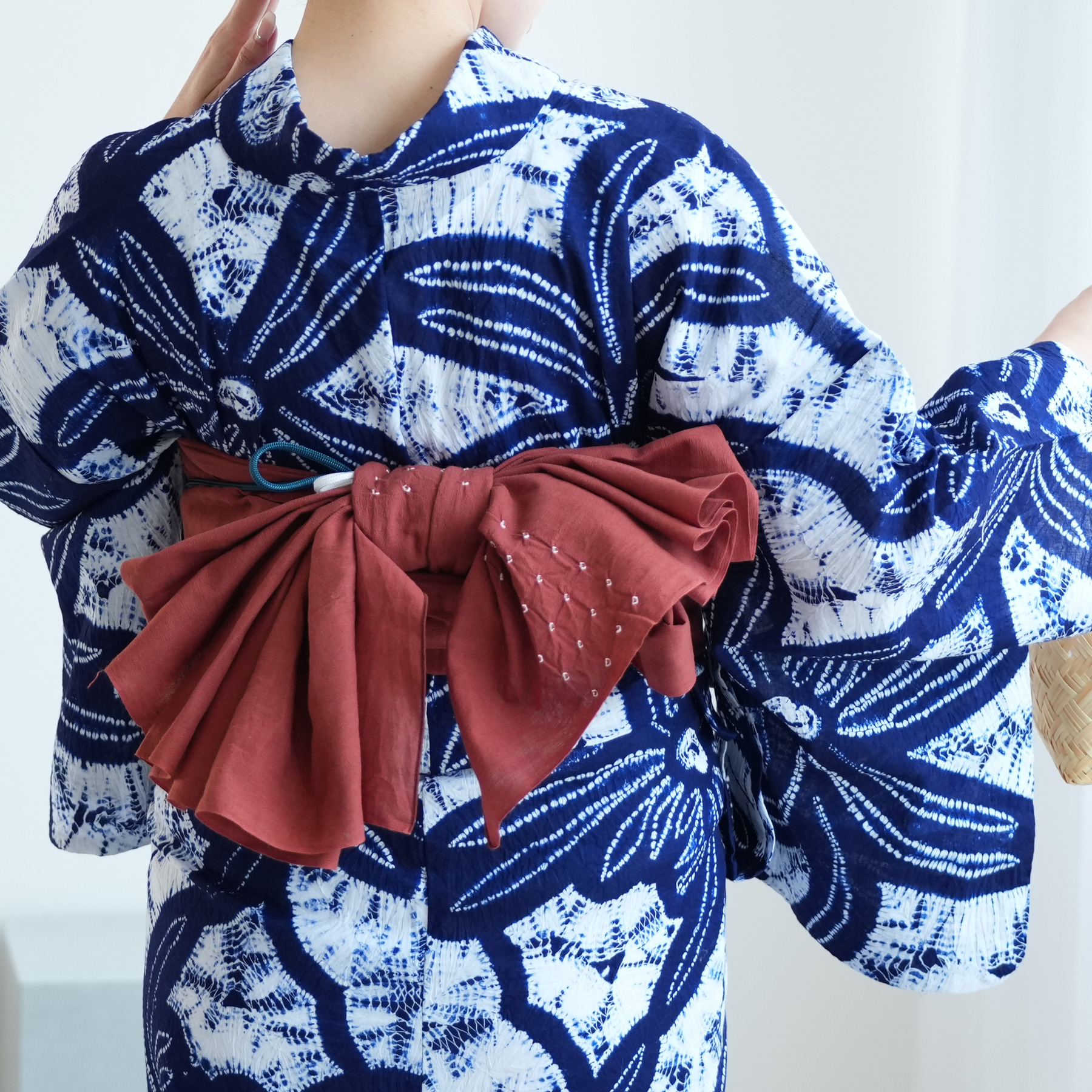 utatane 兵児帯 浴衣 綿麻 清江絞り 有松染め へこ帯 バラ疋田 薄