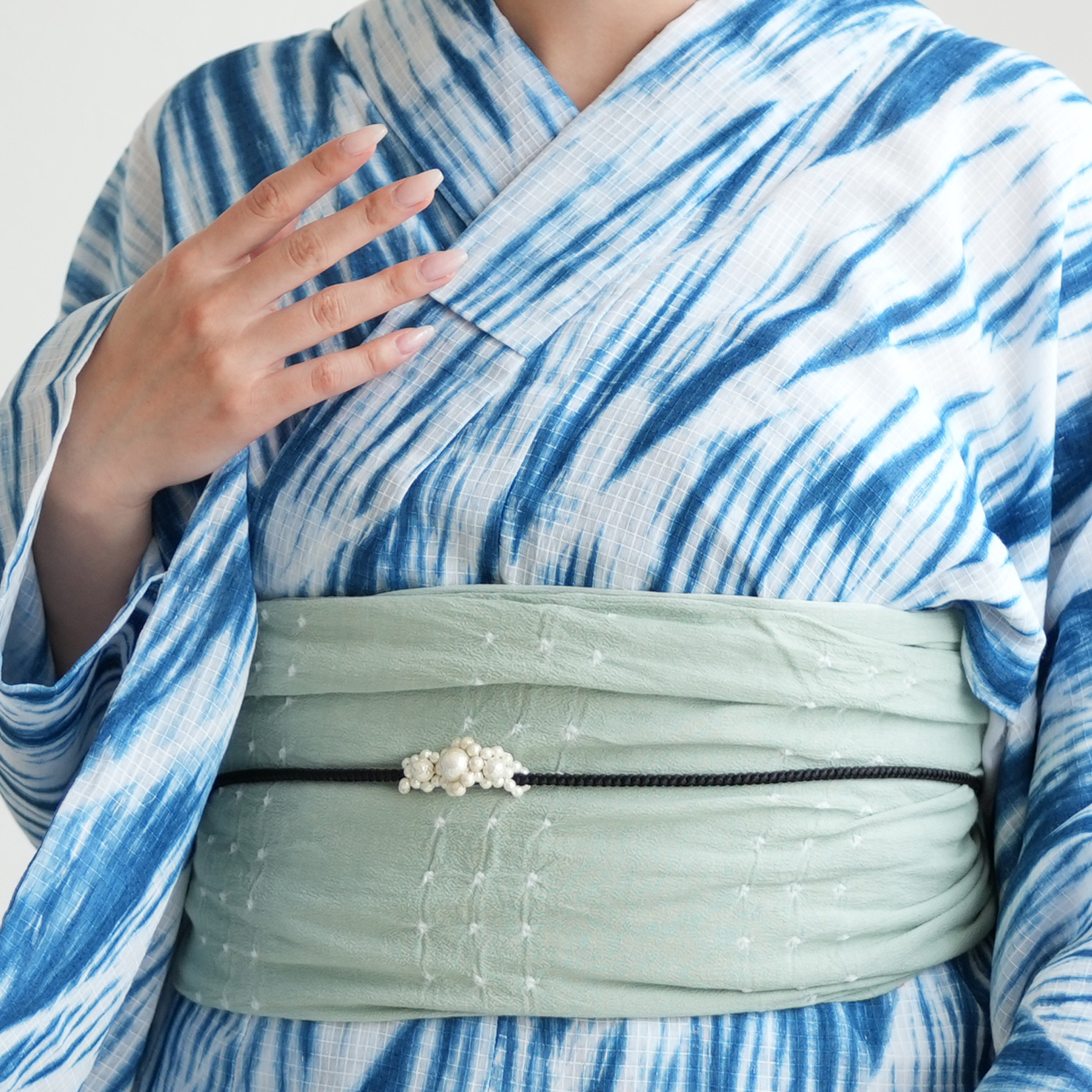 utatane 兵児帯 浴衣 綿麻 清江絞り 有松染め へこ帯 バラ疋田 薄