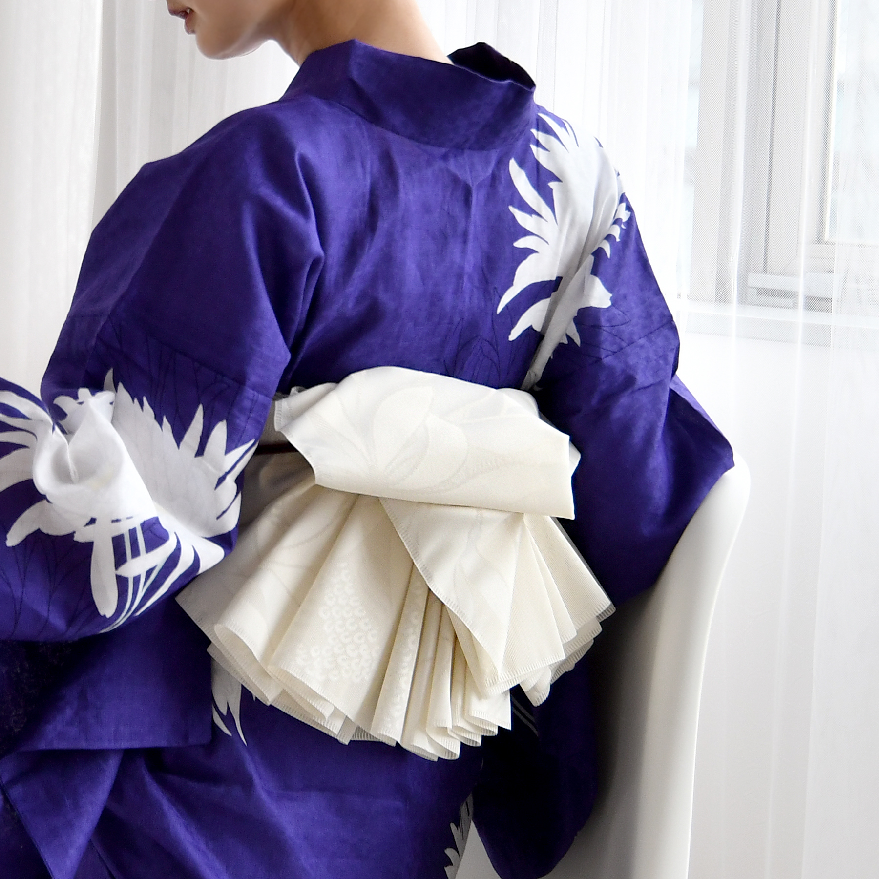 utatane 兵児帯 浴衣 大人 兵児帯単品 紋紗織 大輪の菊・クリーム 日本