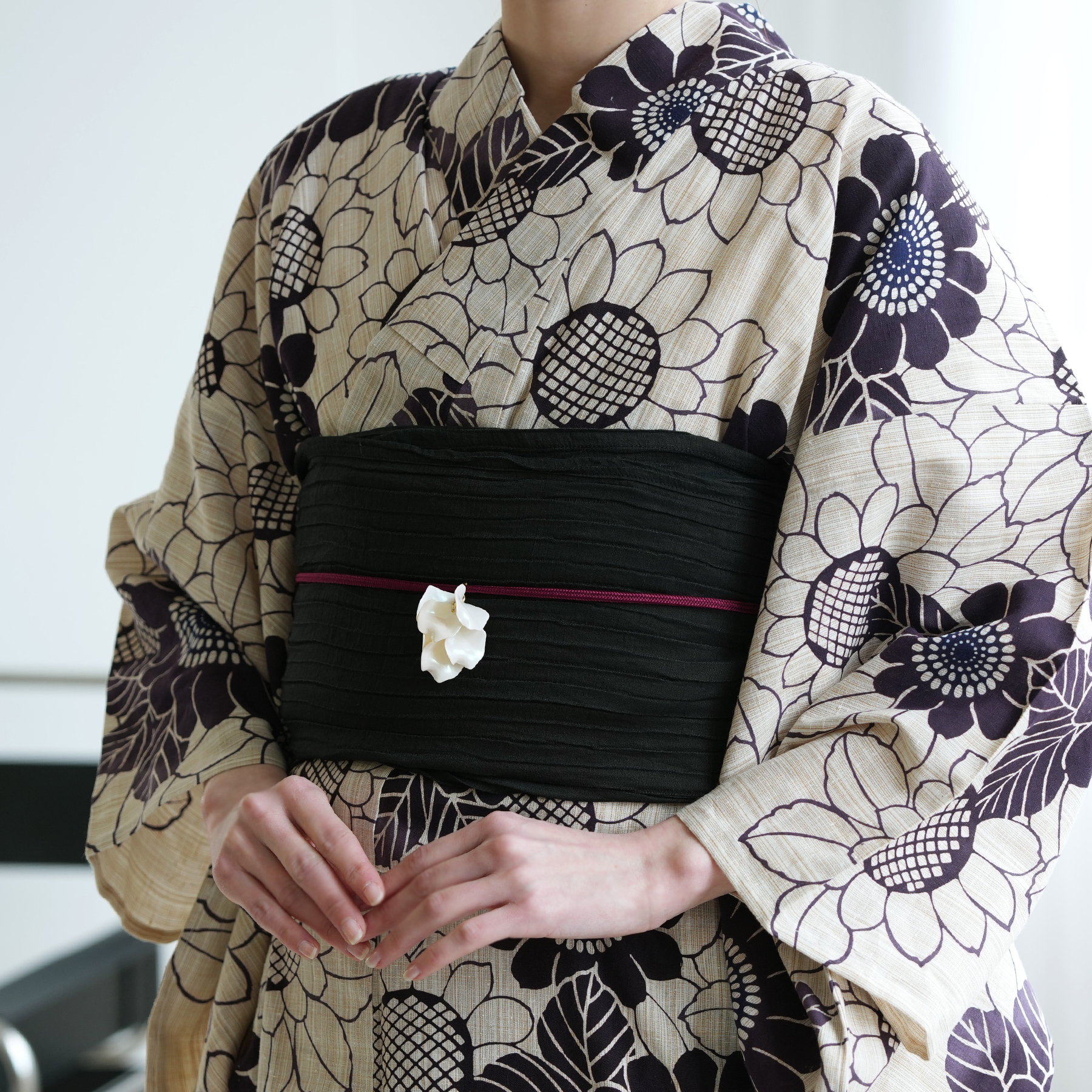誉田屋源兵衛 兵児帯 浴衣 ラミーコットン絞り兵児帯 墨流し格子 帯の