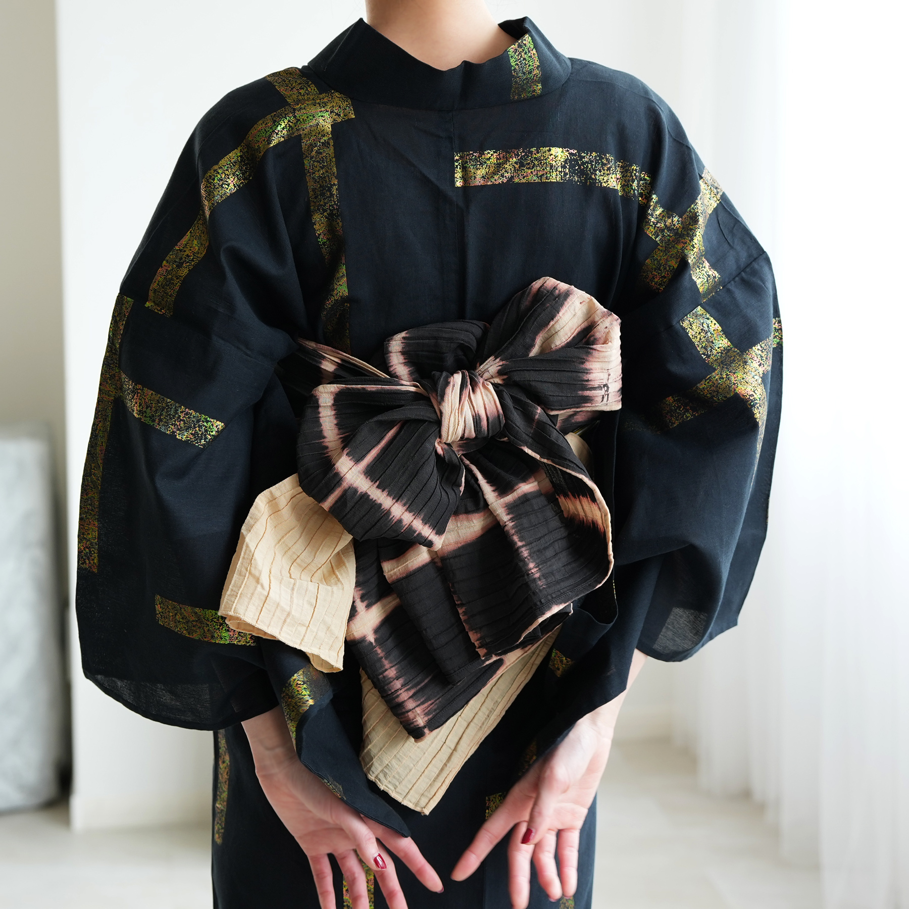 誉田屋源兵衛 兵児帯 浴衣 ラミーコットン絞り兵児帯 影格子 帯の誉田