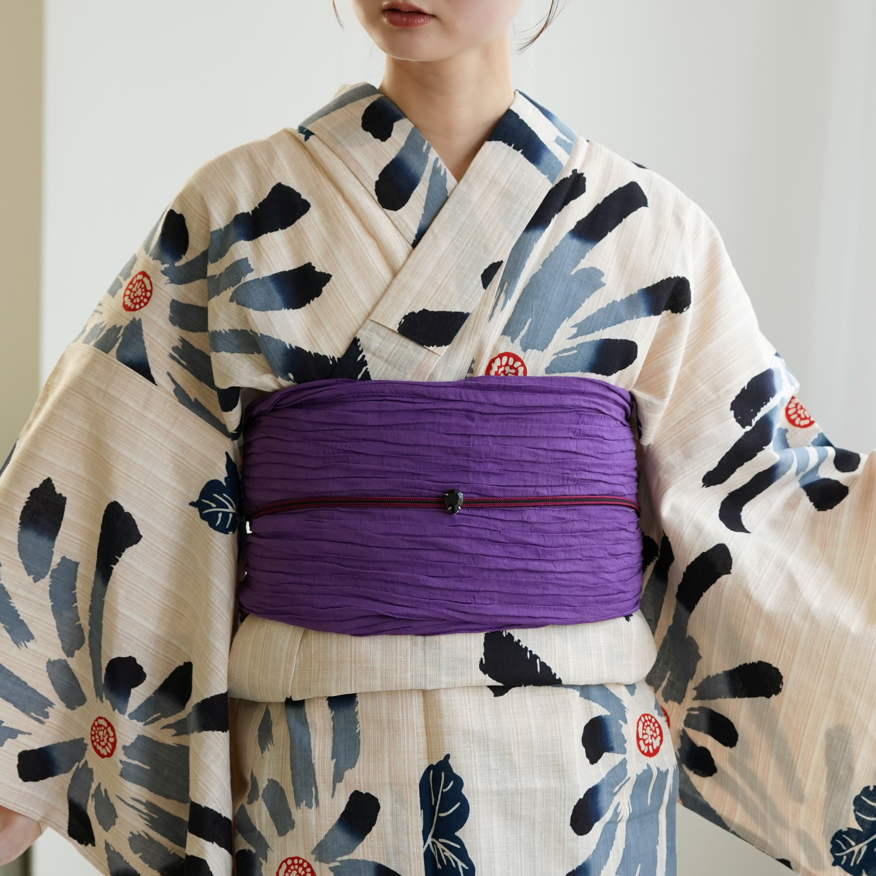 誉田屋源兵衛 兵児帯 浴衣 ラミーコットン絞り兵児帯 紫彩雲 帯の誉田