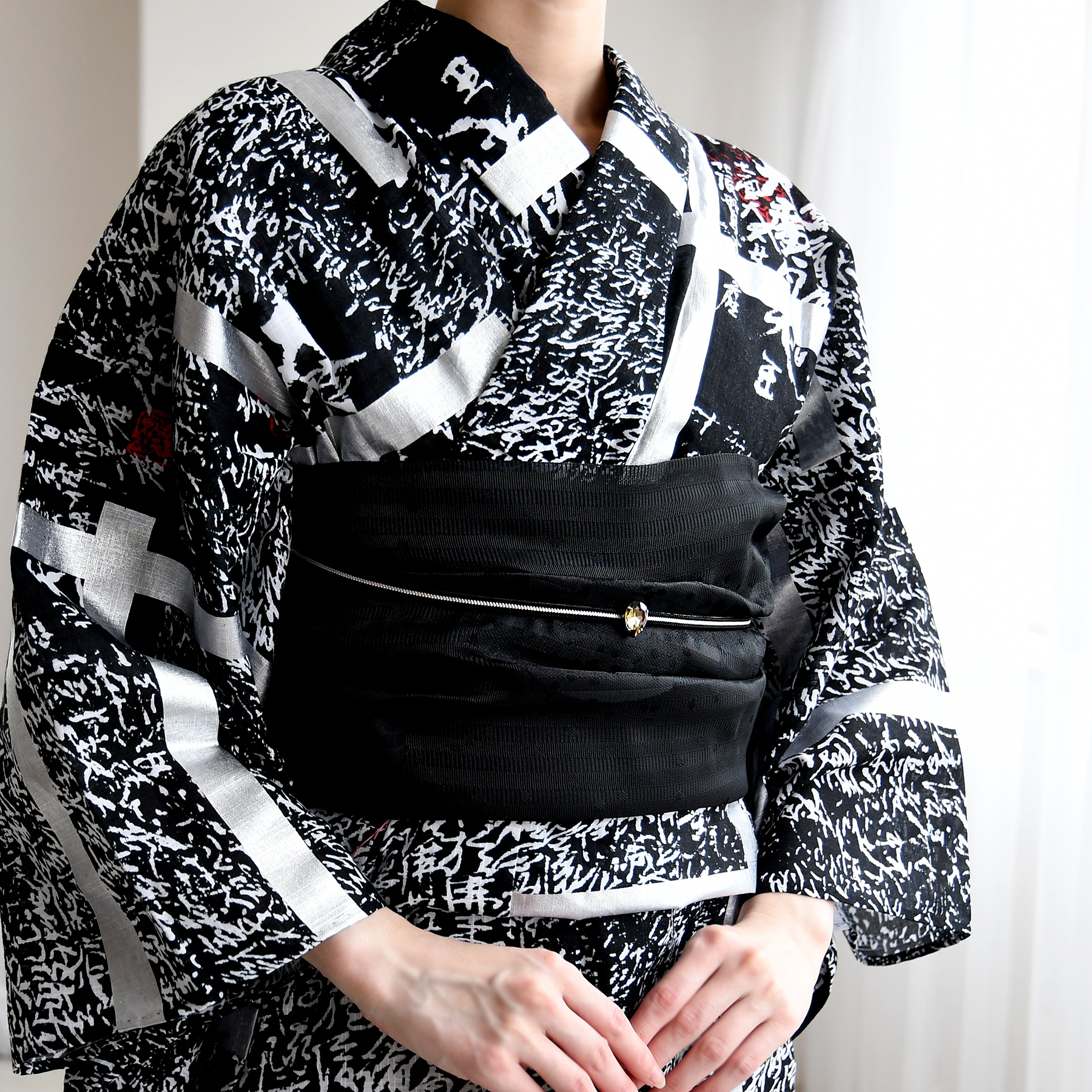 utatane 兵児帯 浴衣 大人 兵児帯単品 紋紗織 ドット縞・ブラック 日本