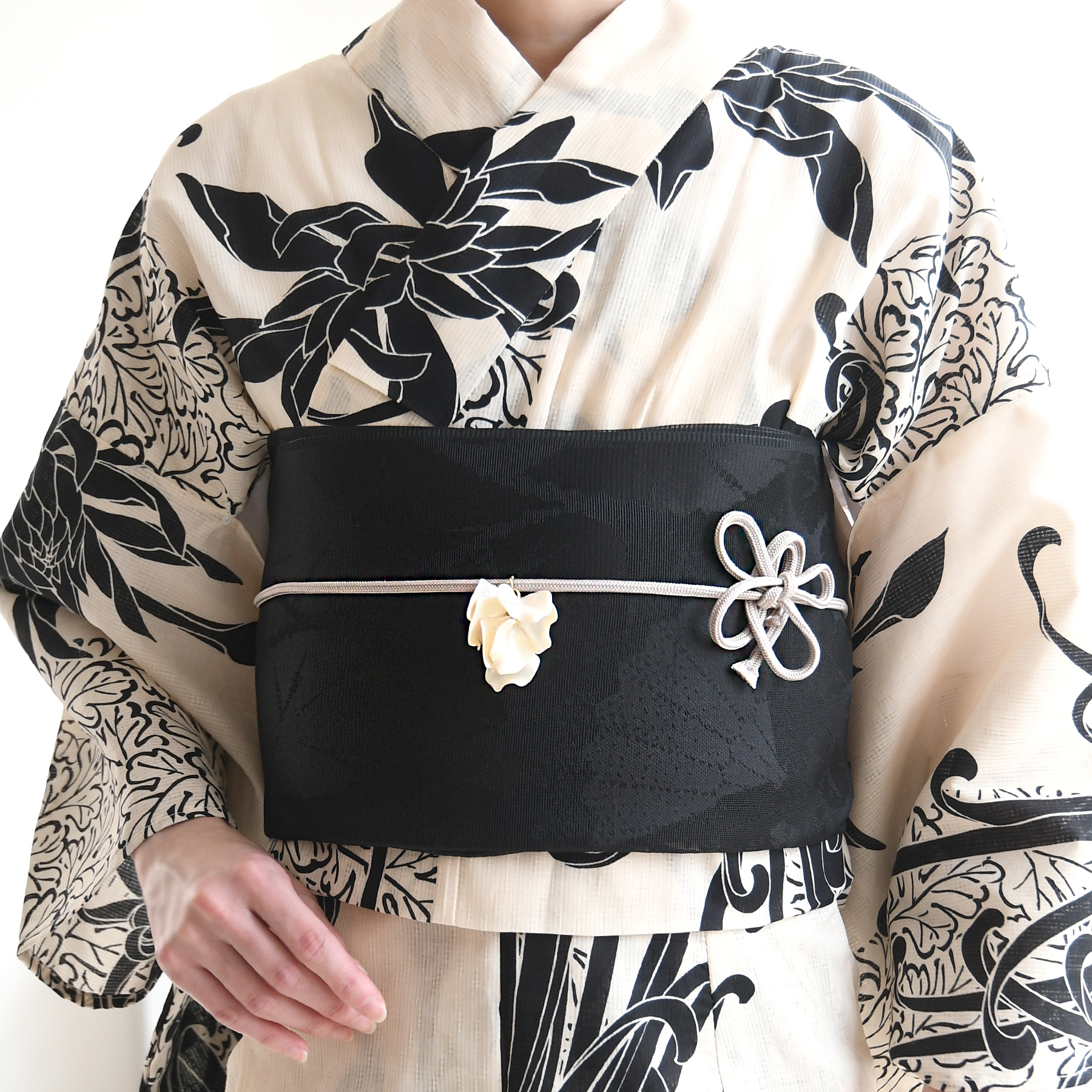 utatane 兵児帯 浴衣 大人 兵児帯単品 紋紗織 扇面・ブラック 日本製