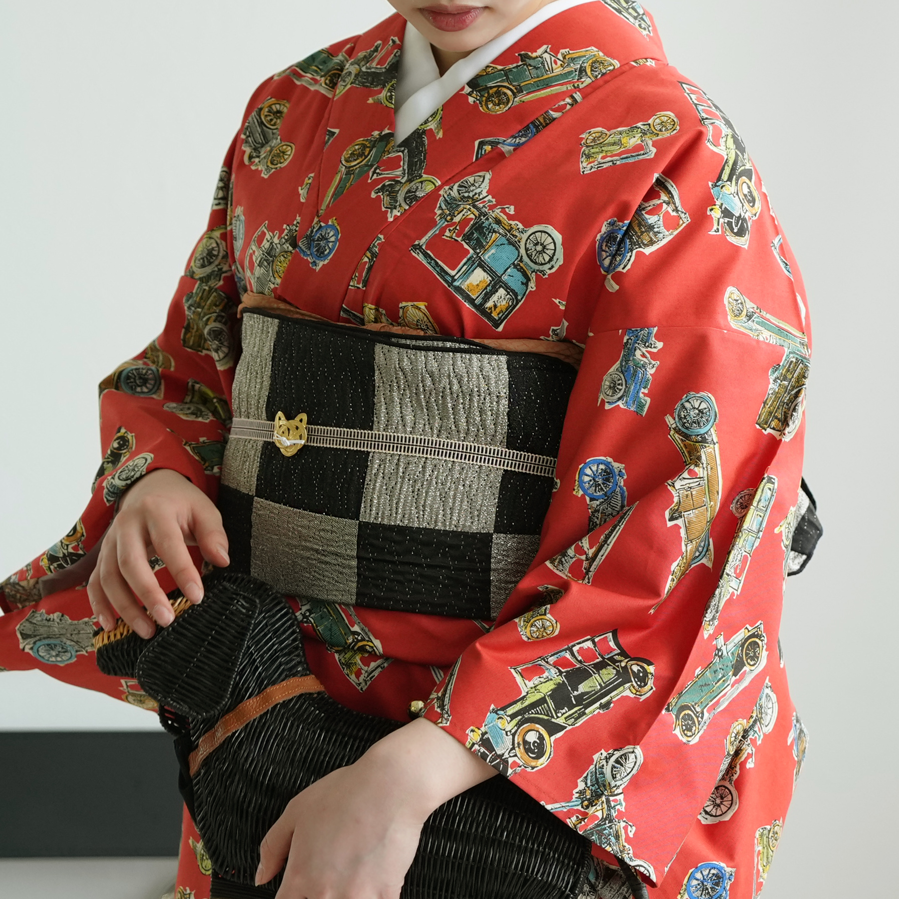 兵児帯 レディース ジャガード兵児帯 帯単品 黒金霞市松 日本製 大人の