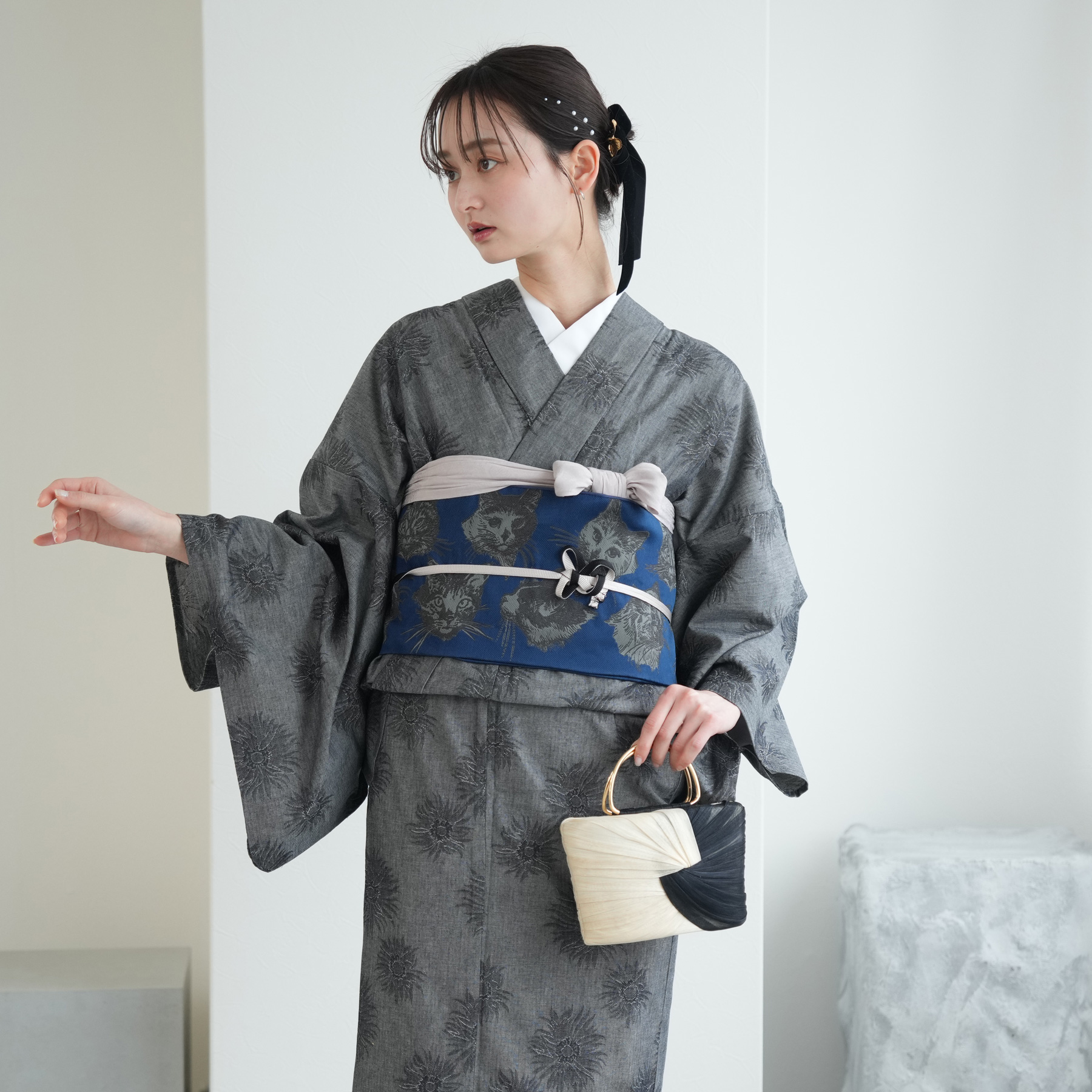 作り帯 レディース ニコアンティーク ペルシャ 猫 CAT 猫作り帯