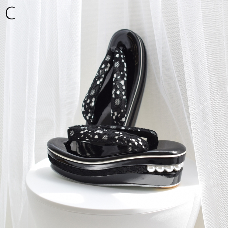 草履 厚底 レトロ 振袖 成人式 袴 卒業式 パール クリーム 白 黒